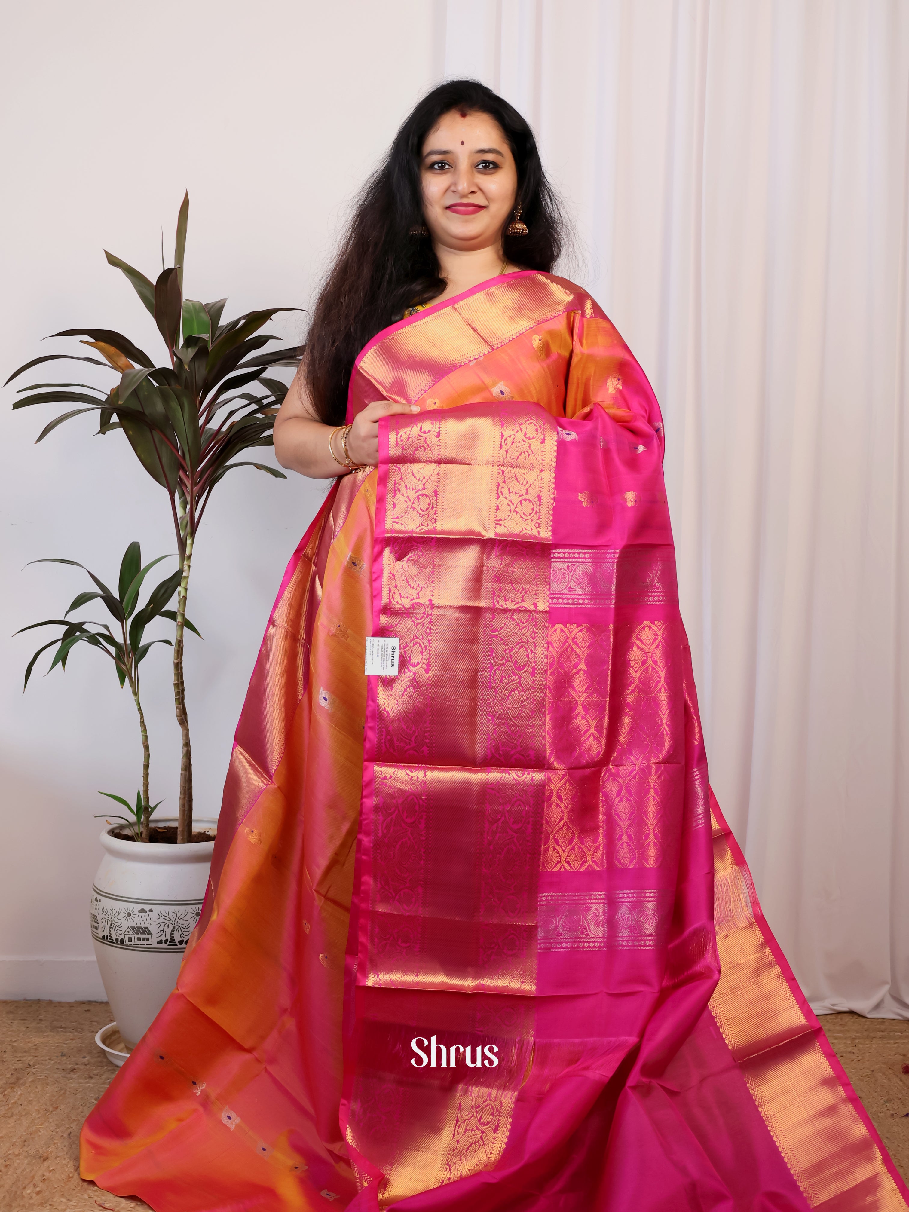 Orange & Pink - Uppada silk Saree