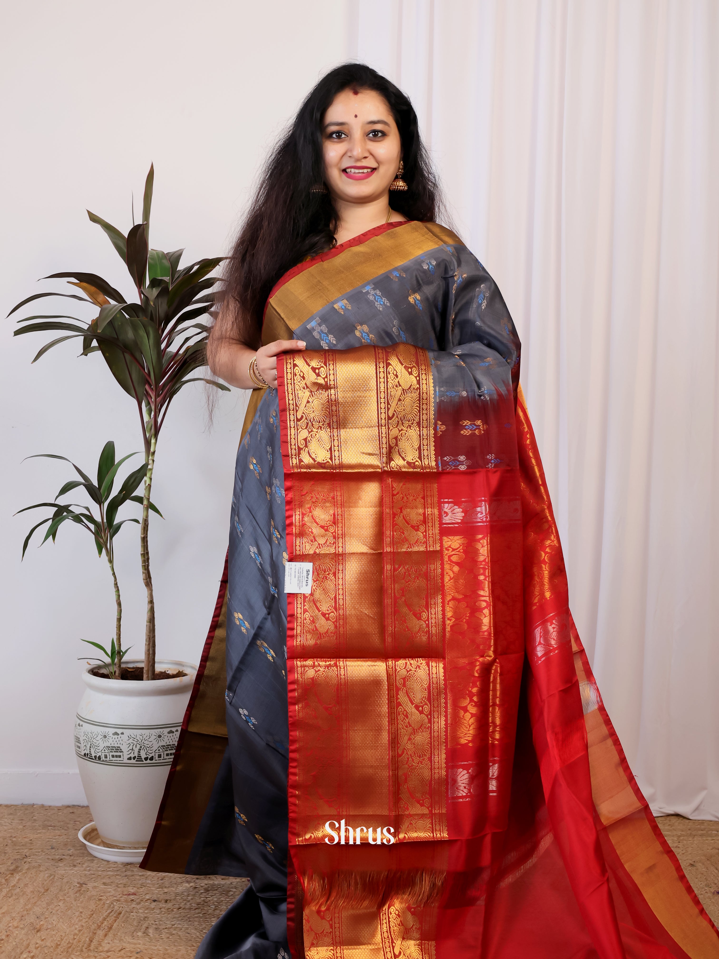 Grey & Red- Uppada silk Saree