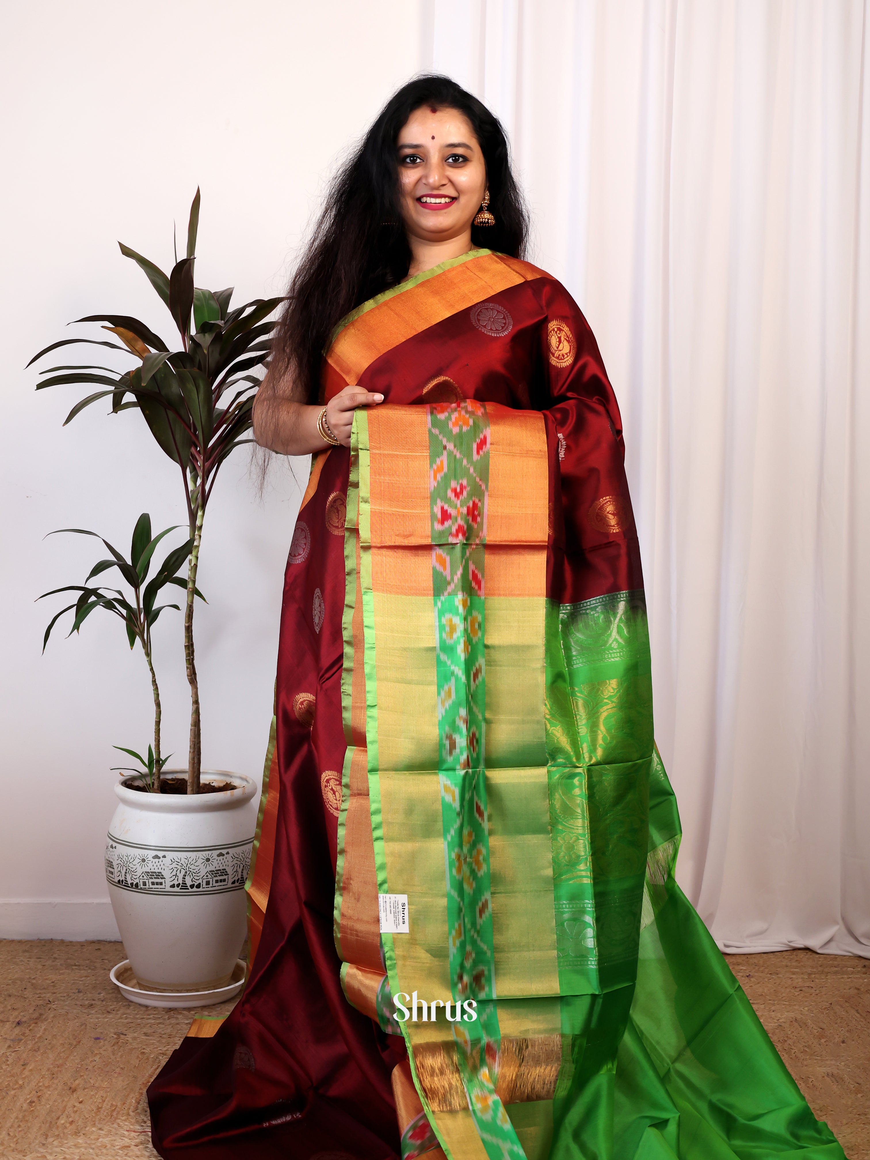 Brown & Green- Uppada silk Saree