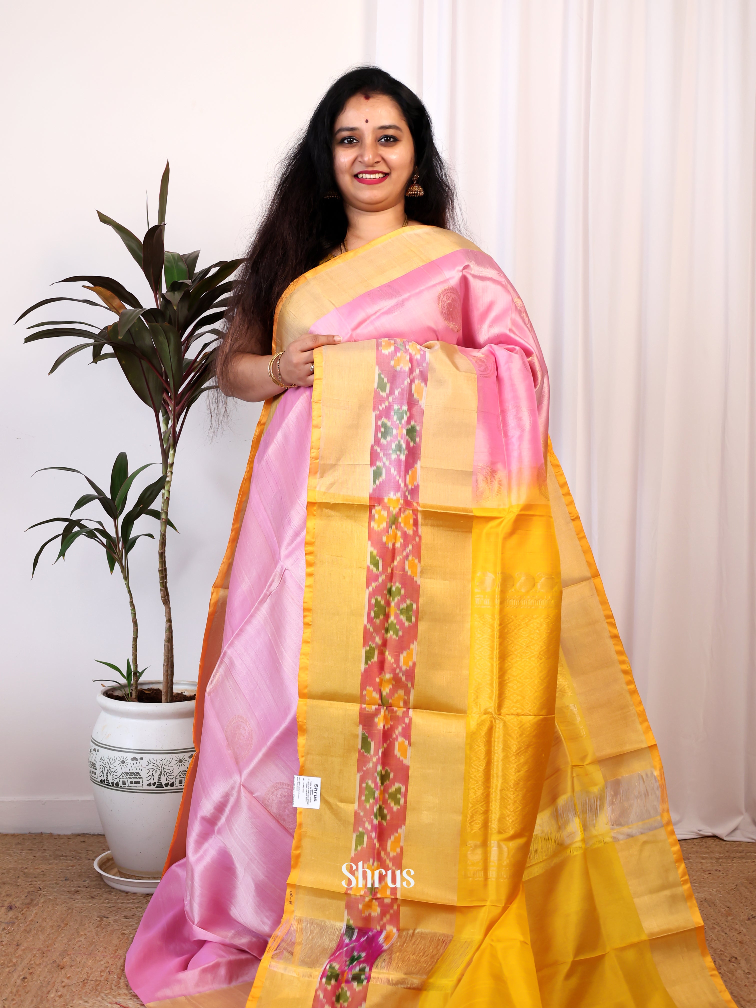 Pink & Mustard- Uppada silk Saree