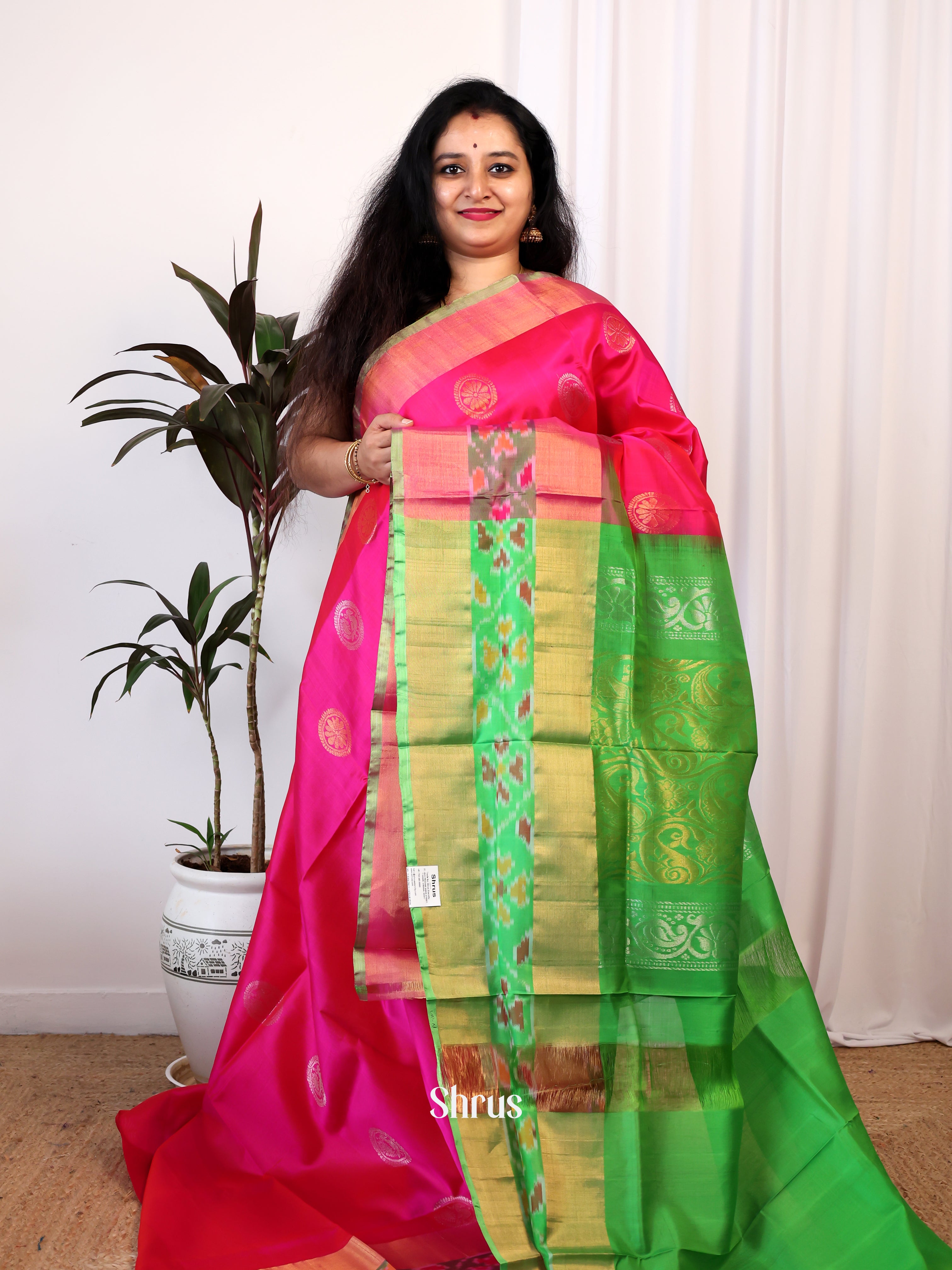 Pink & Green - Uppada silk Saree