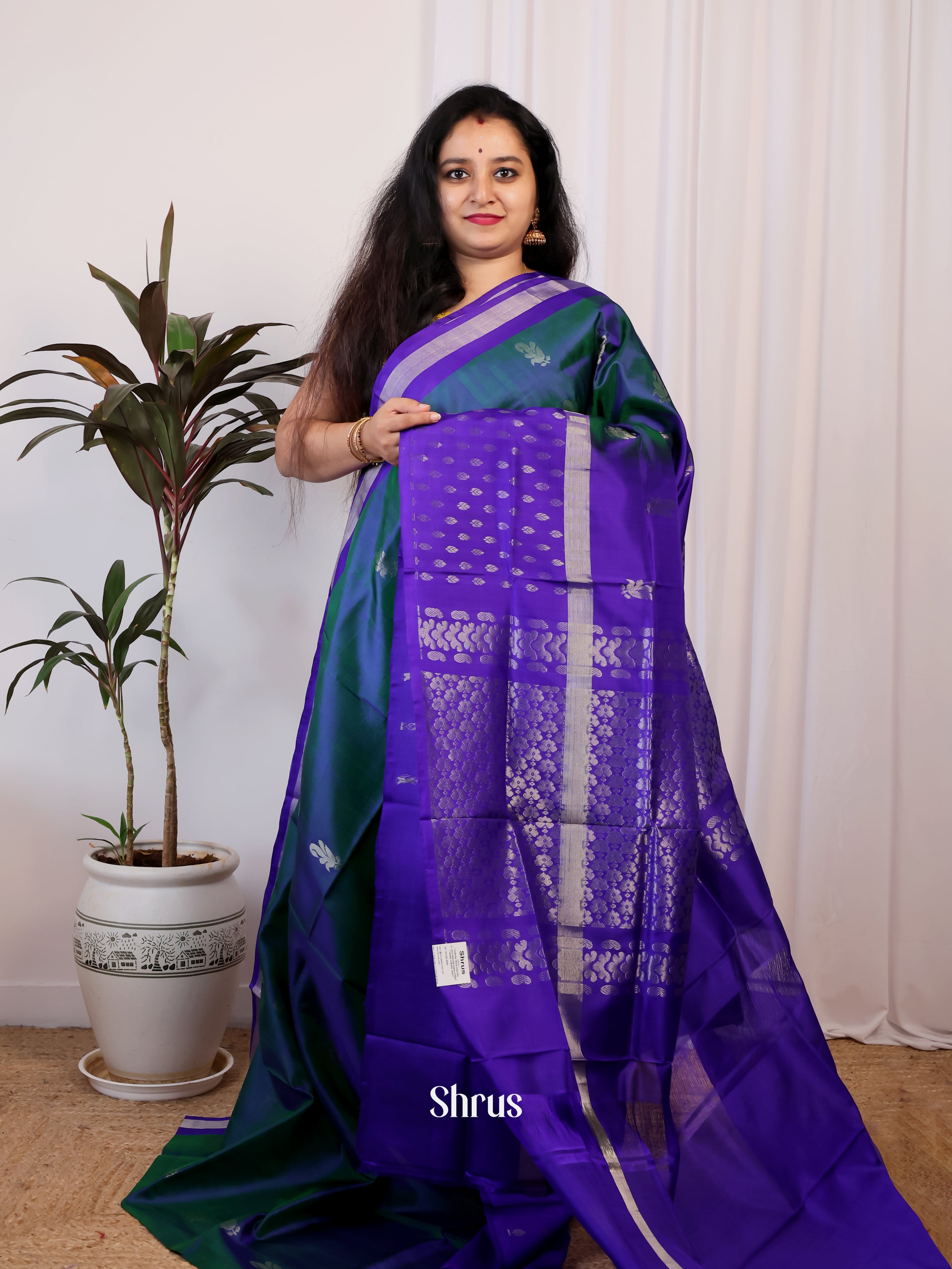 Peacock Green & Violet - Uppada silk Saree