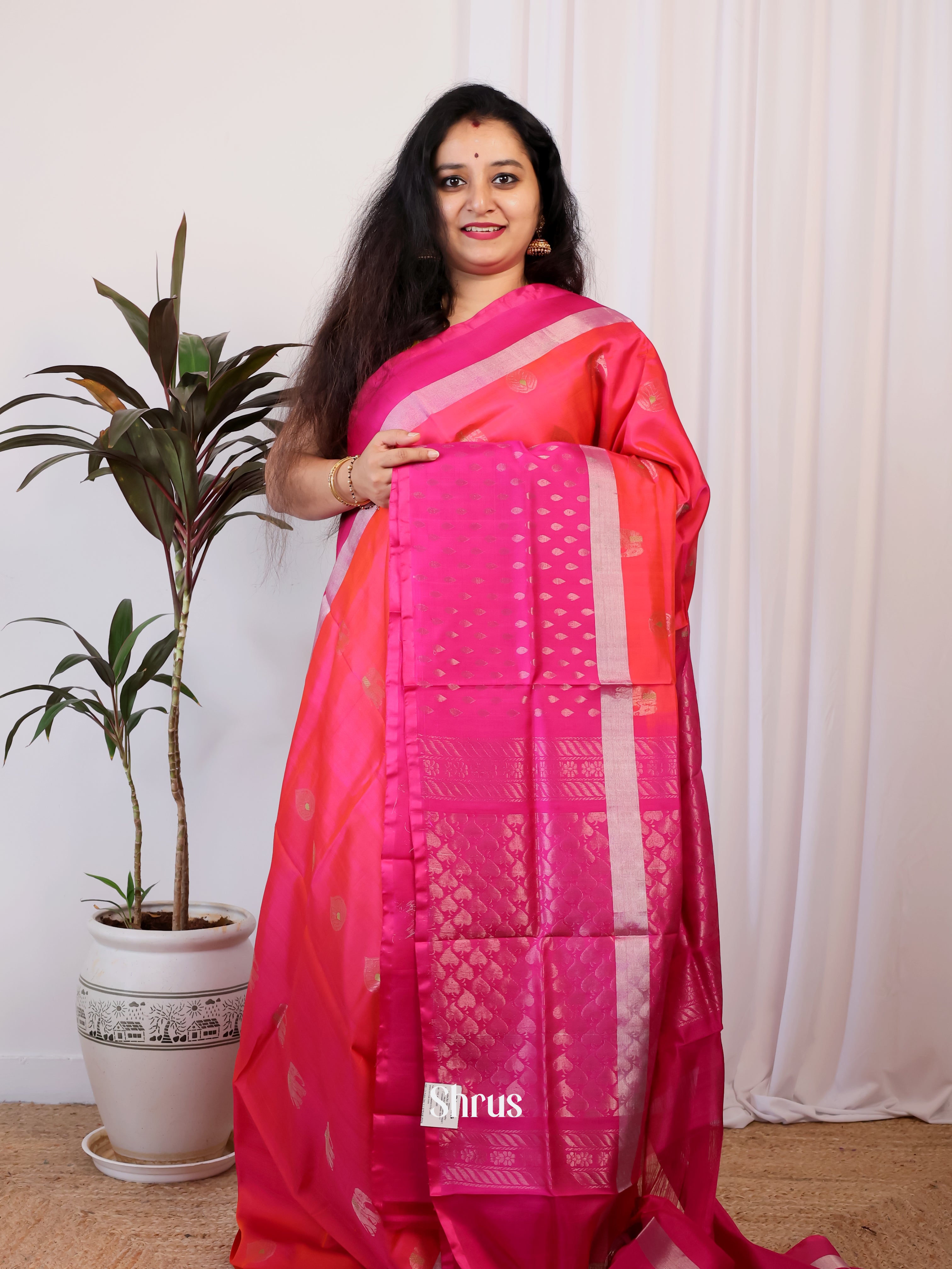 Orange & Pink - Uppada silk Saree