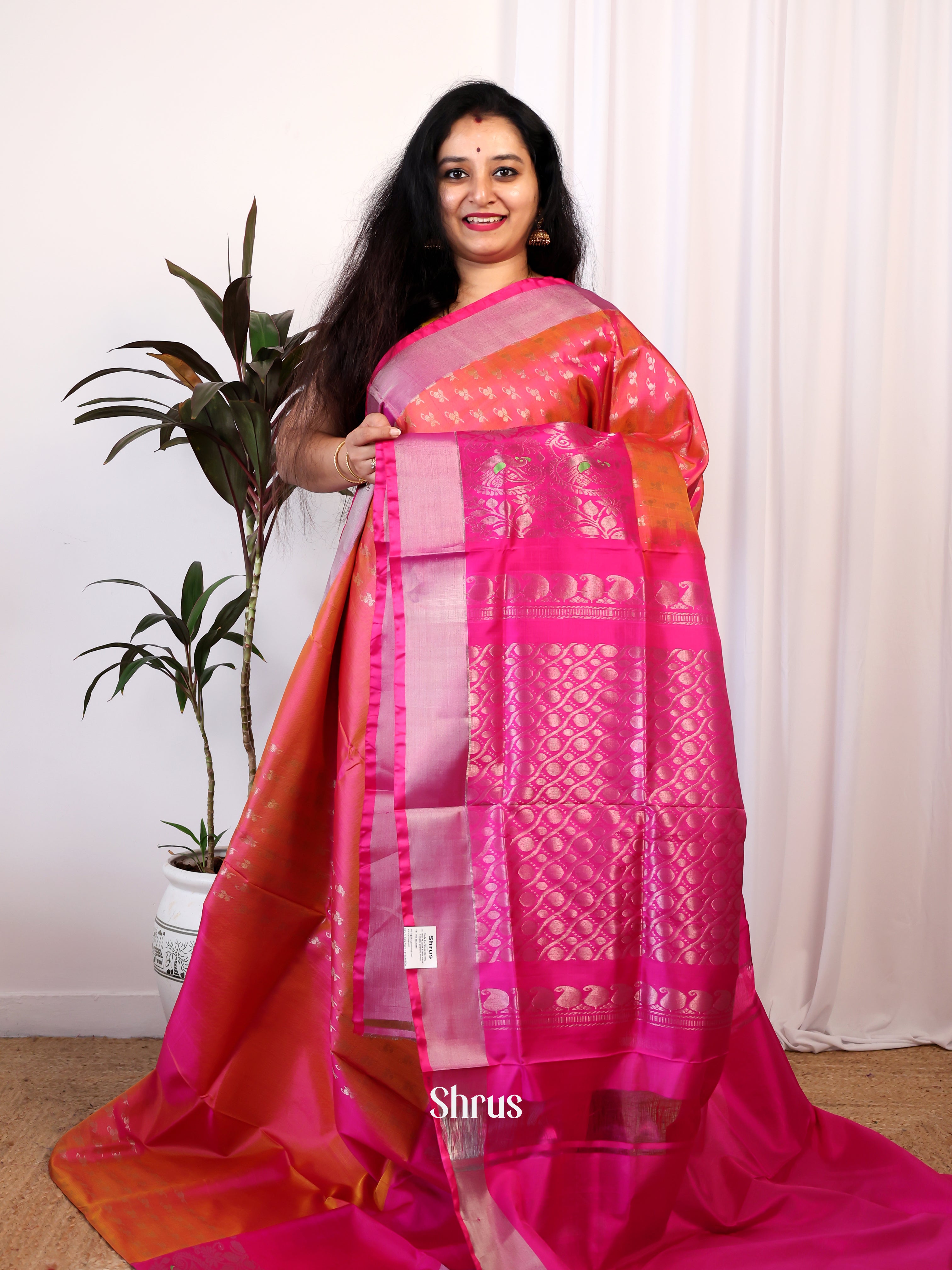 Orange & Pink - Uppada silk Saree