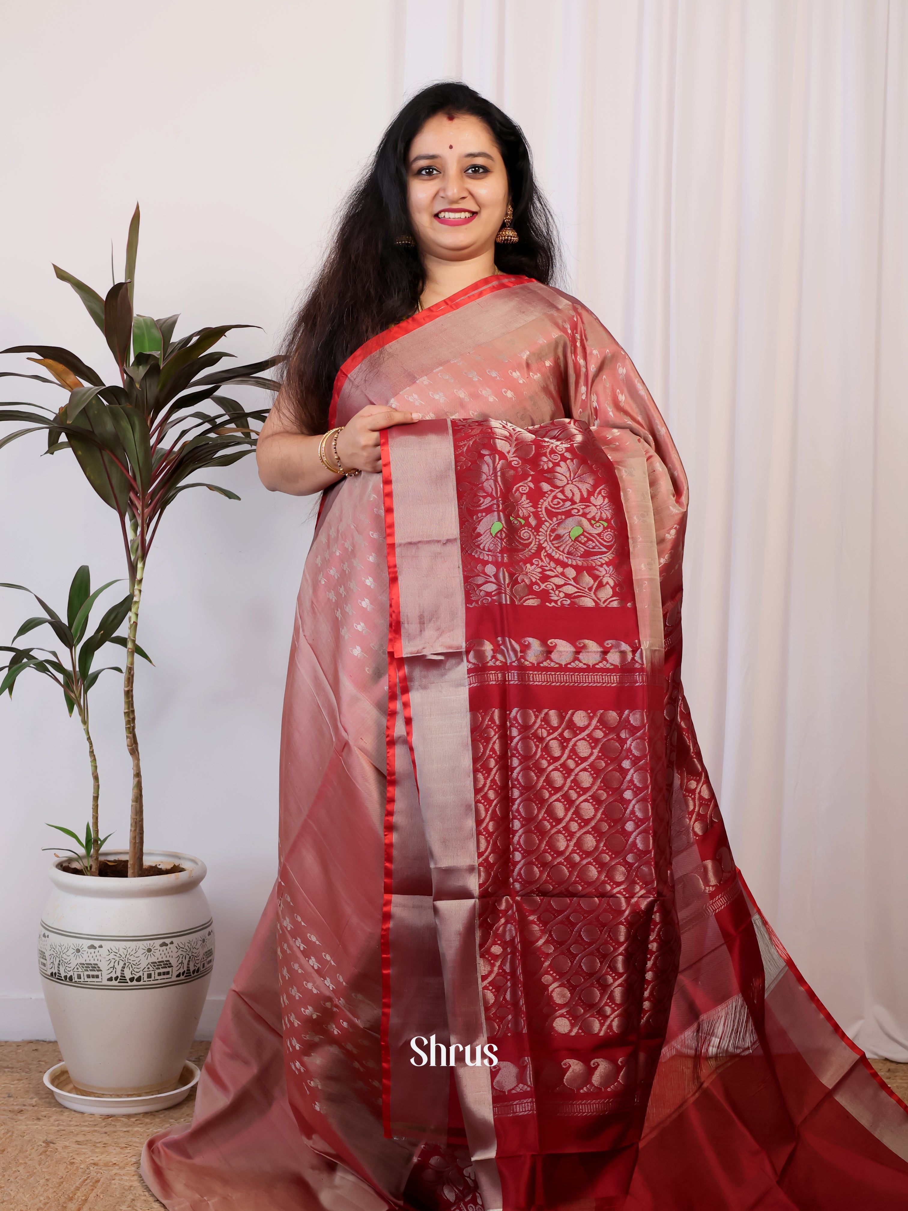 Onion Pink & Red- Uppada silk Saree