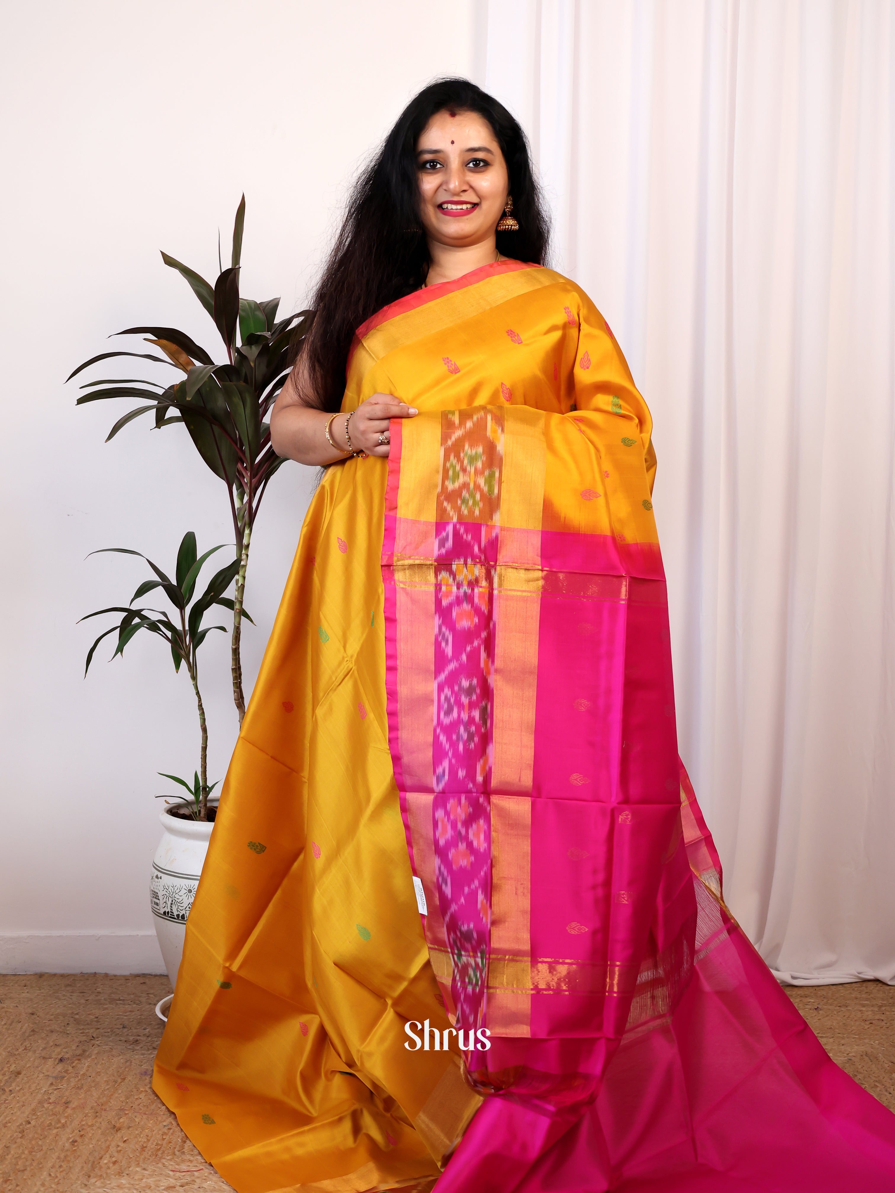 Mustard & Pink - Uppada silk Saree