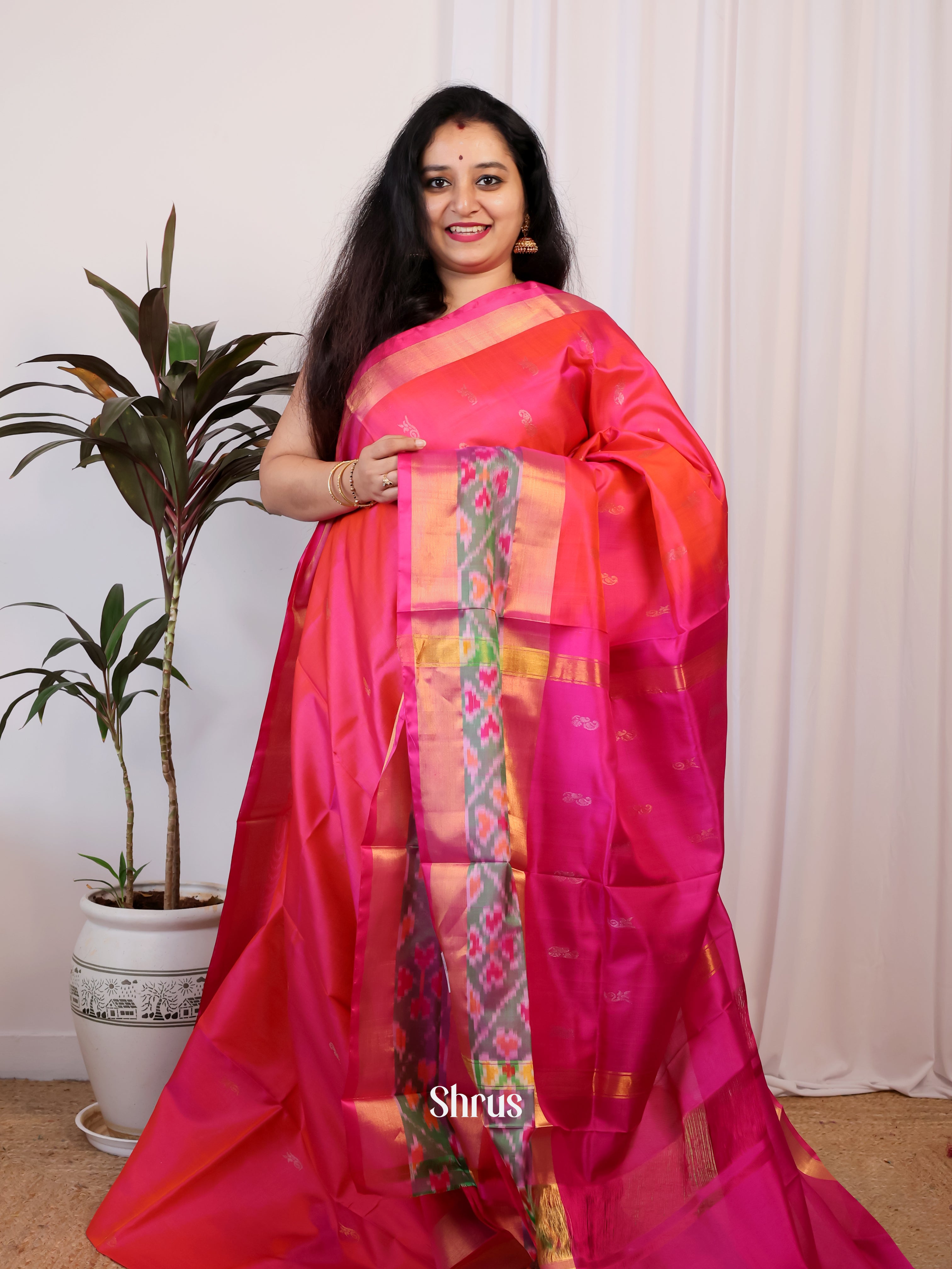 Orange & Pink - Uppada silk Saree