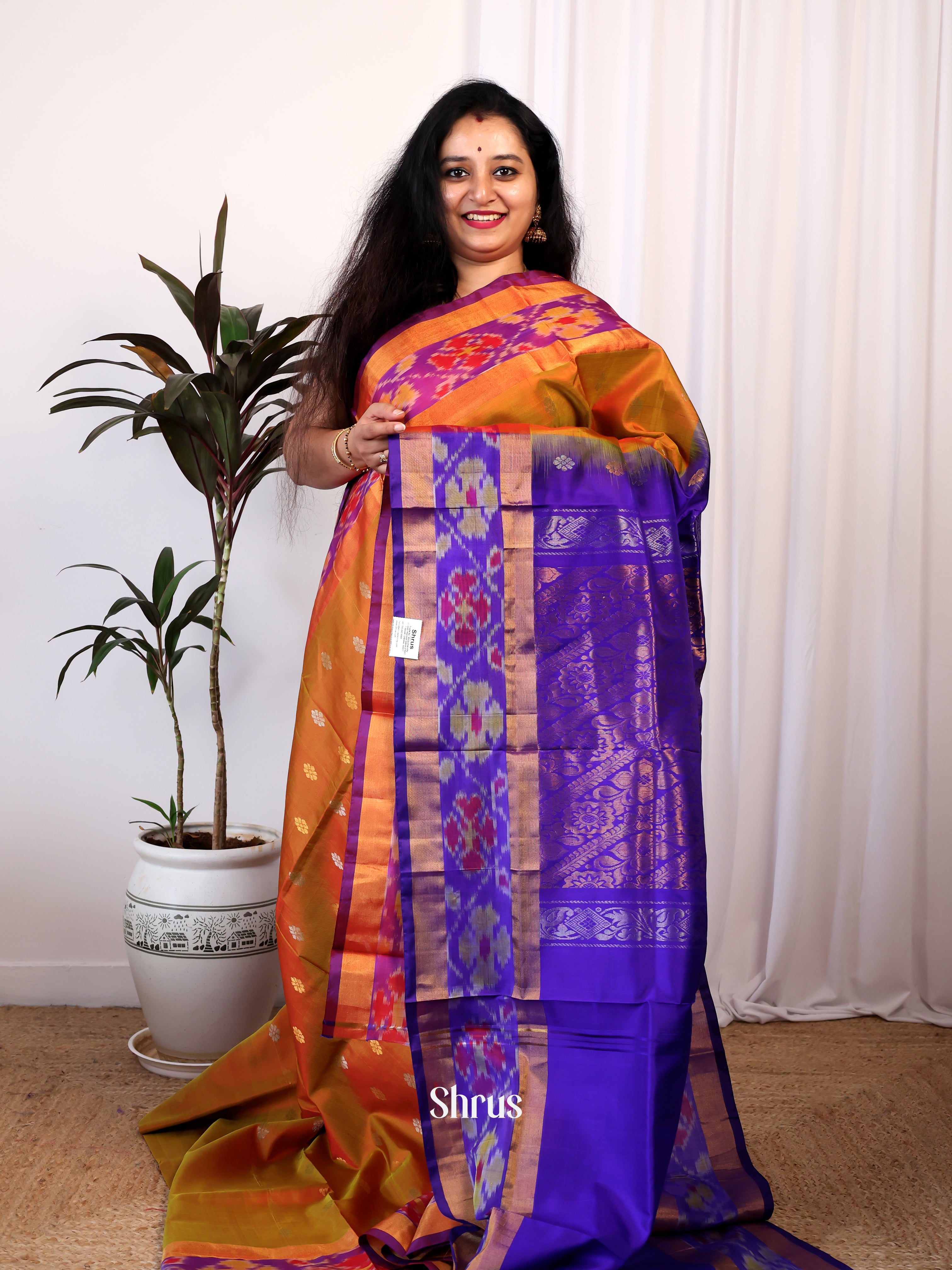 double Shaded Green & Purple - Uppada silk Saree