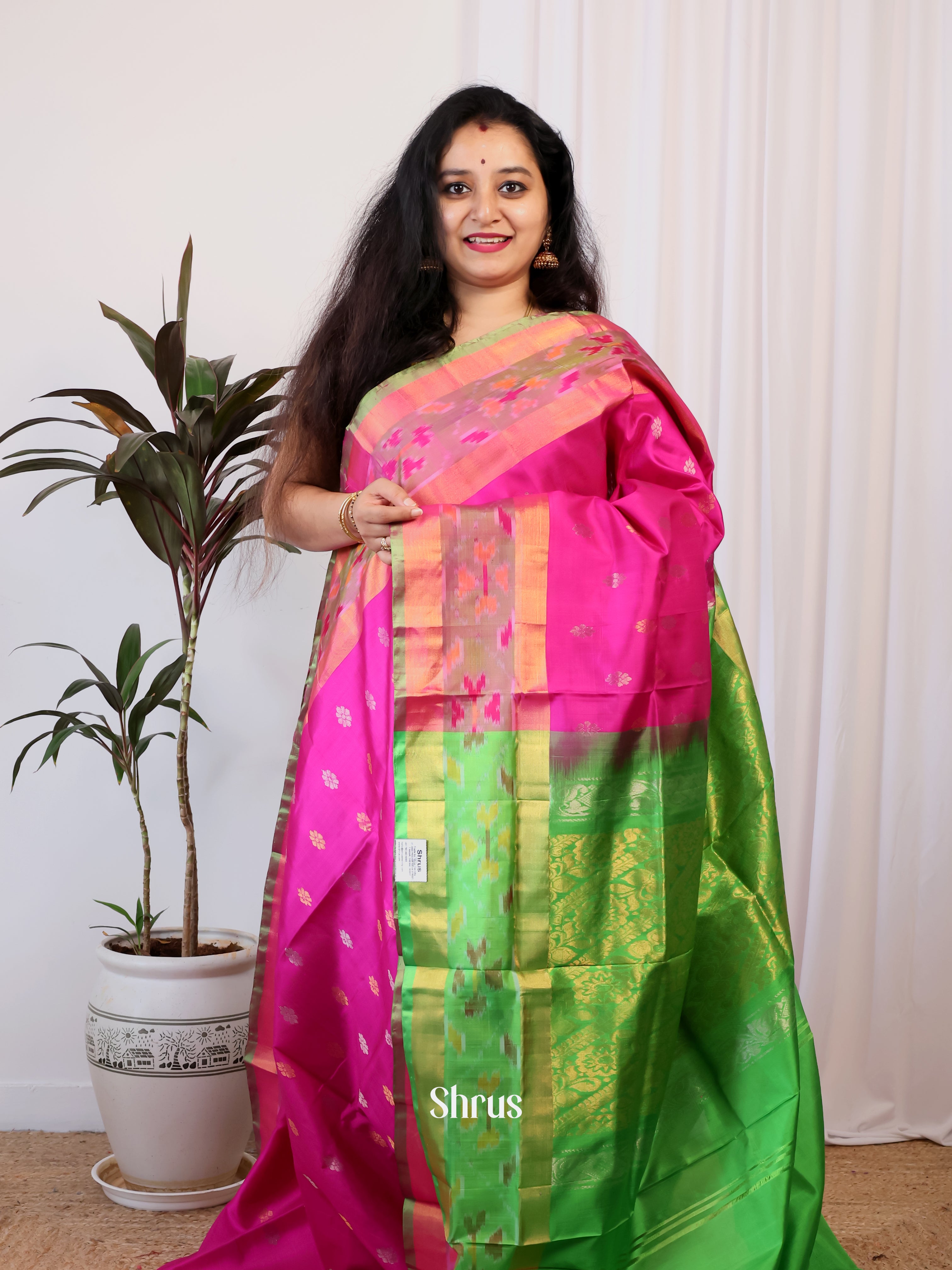 Pink & Green - Uppada silk Saree