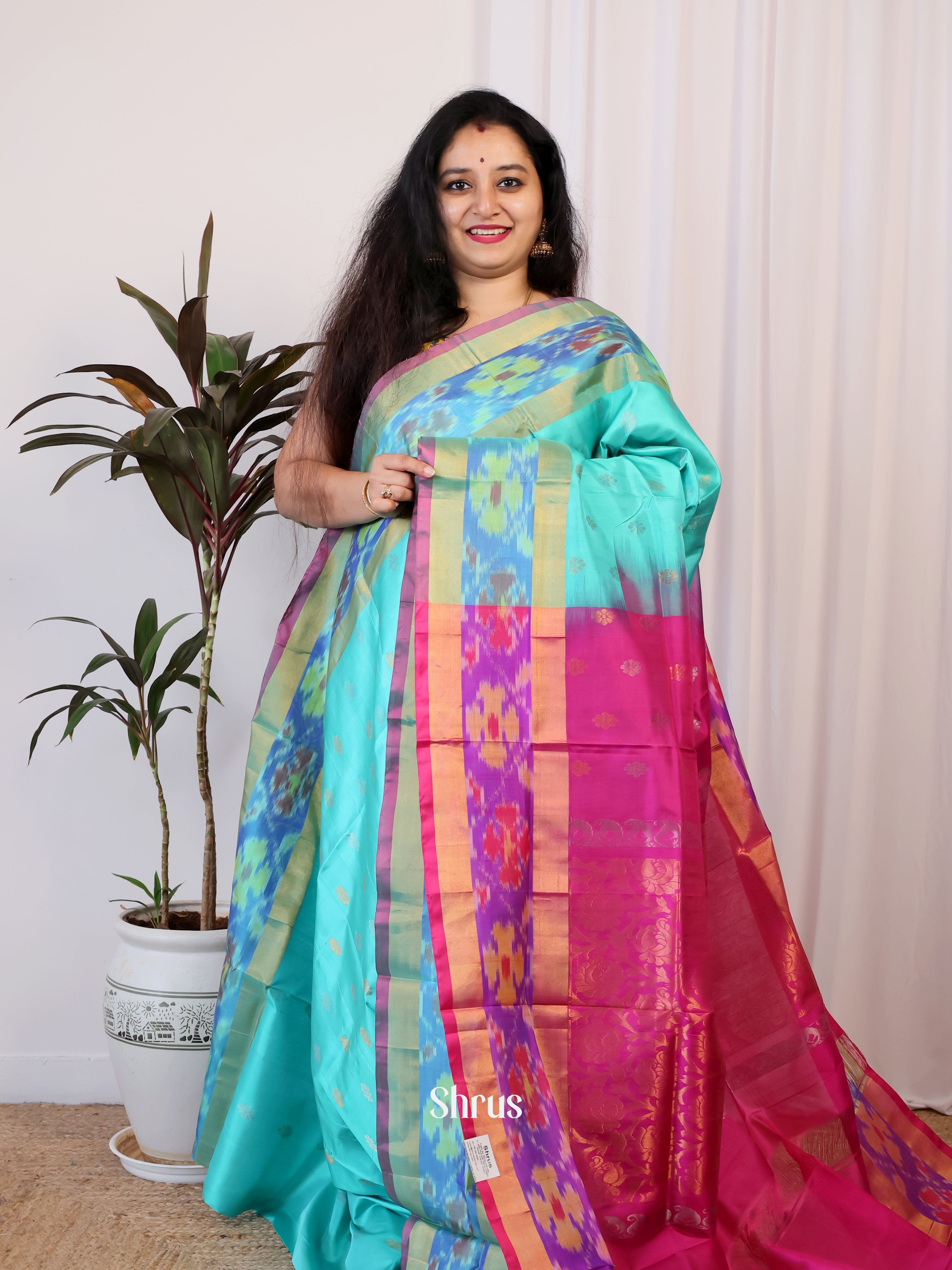 Teal & Pink - Uppada silk Saree