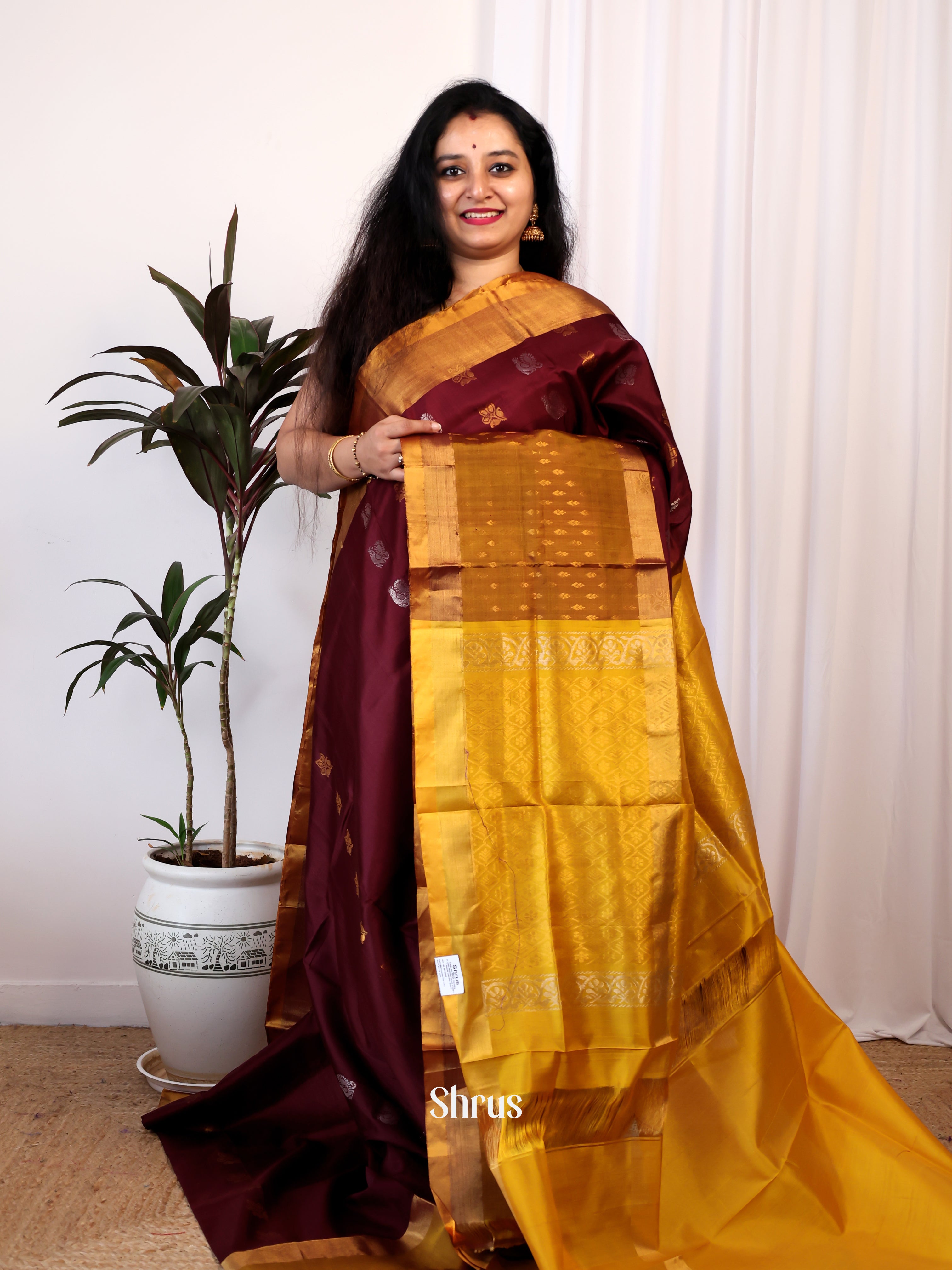 Brown & Mustard - Uppada silk Saree