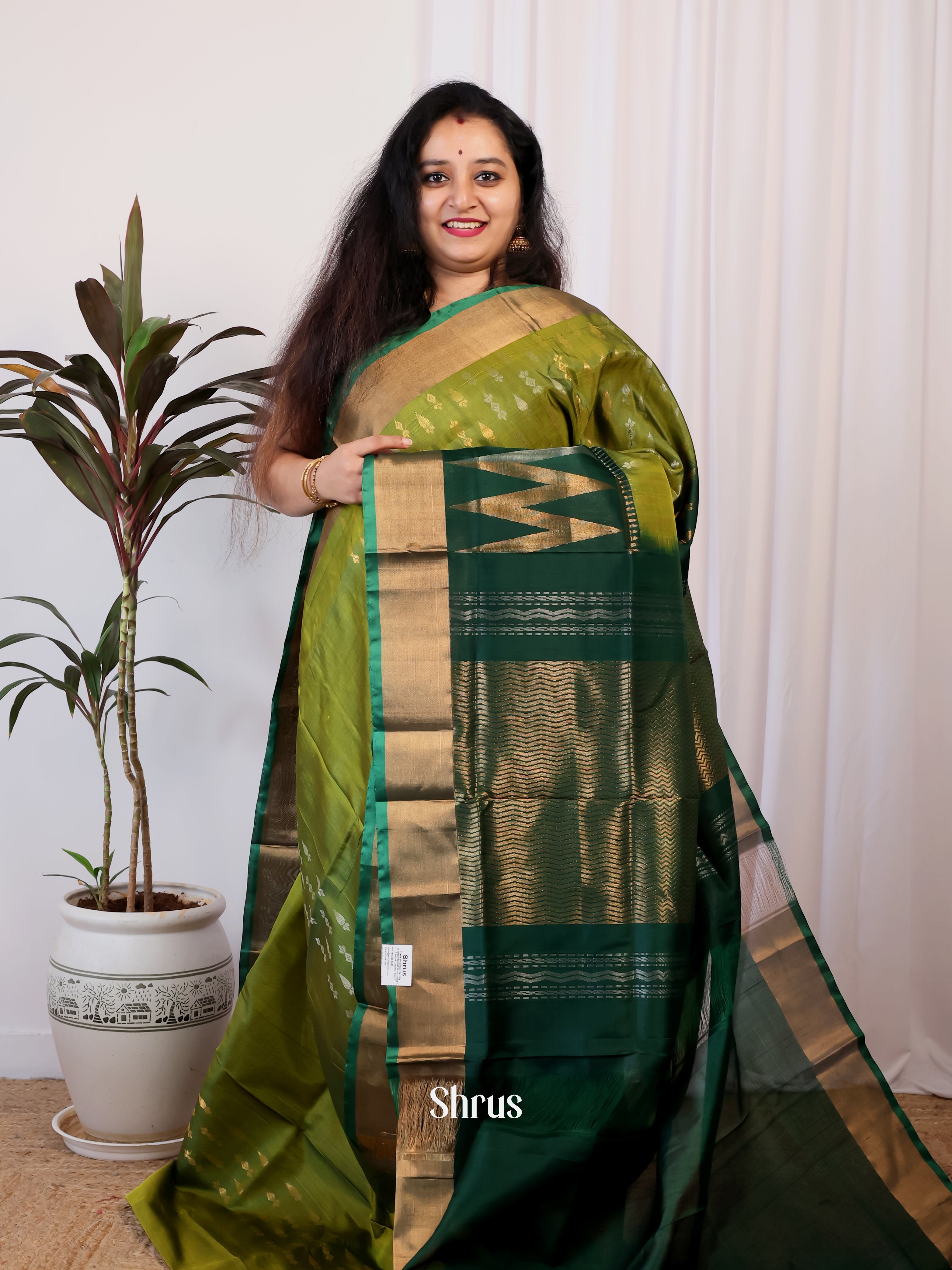 Light Green & Green - Uppada silk Saree