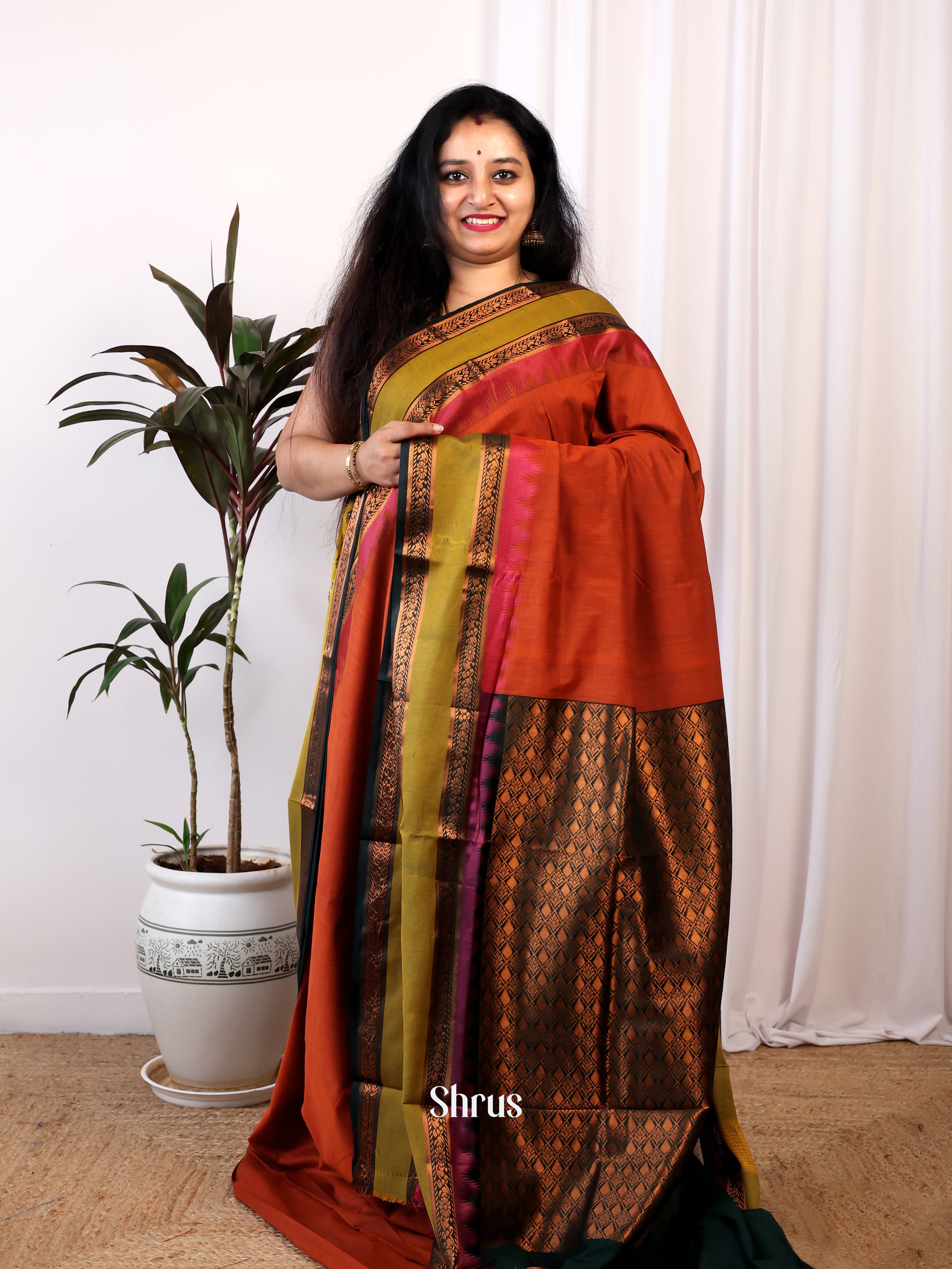 Brick & Green - Kalyani Cotton Saree