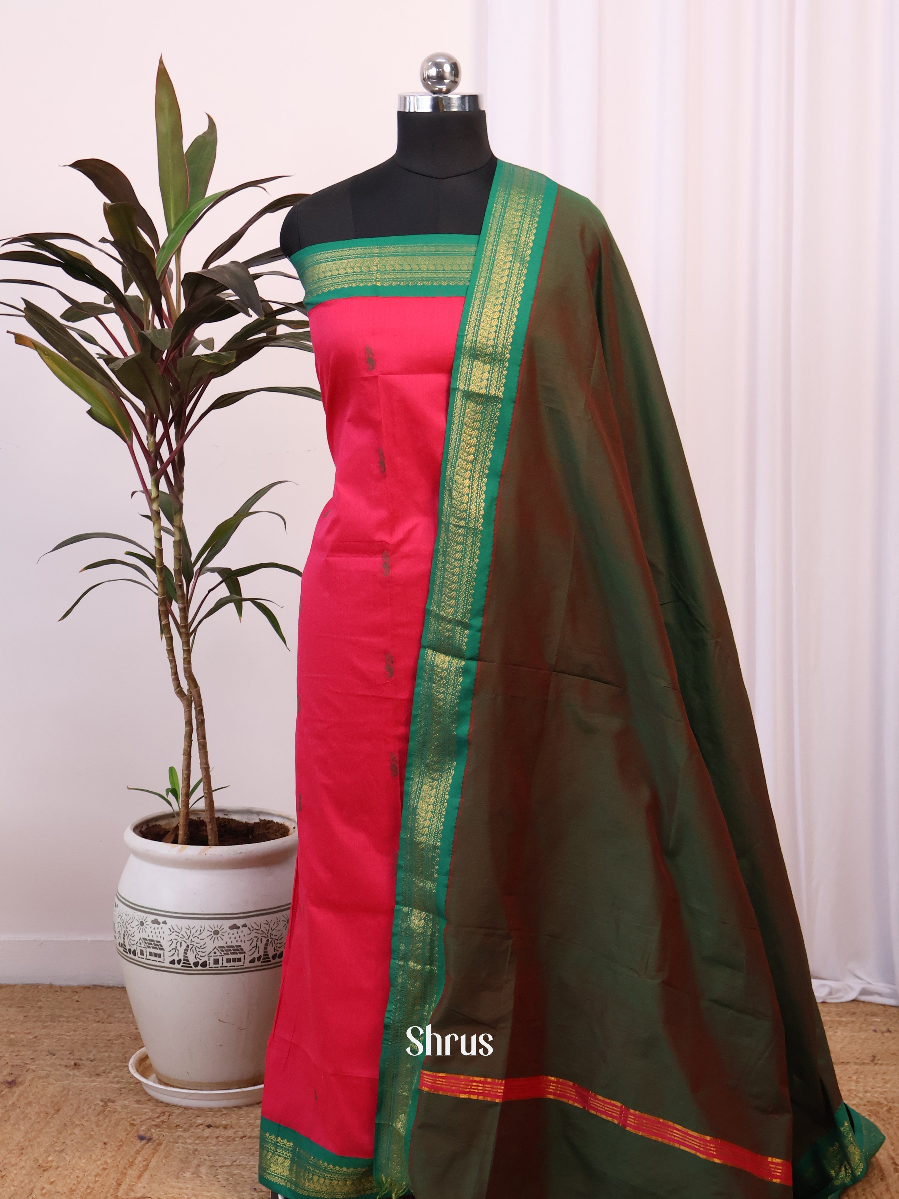 Red & Green - Kalyani Cotton salwar unstitch