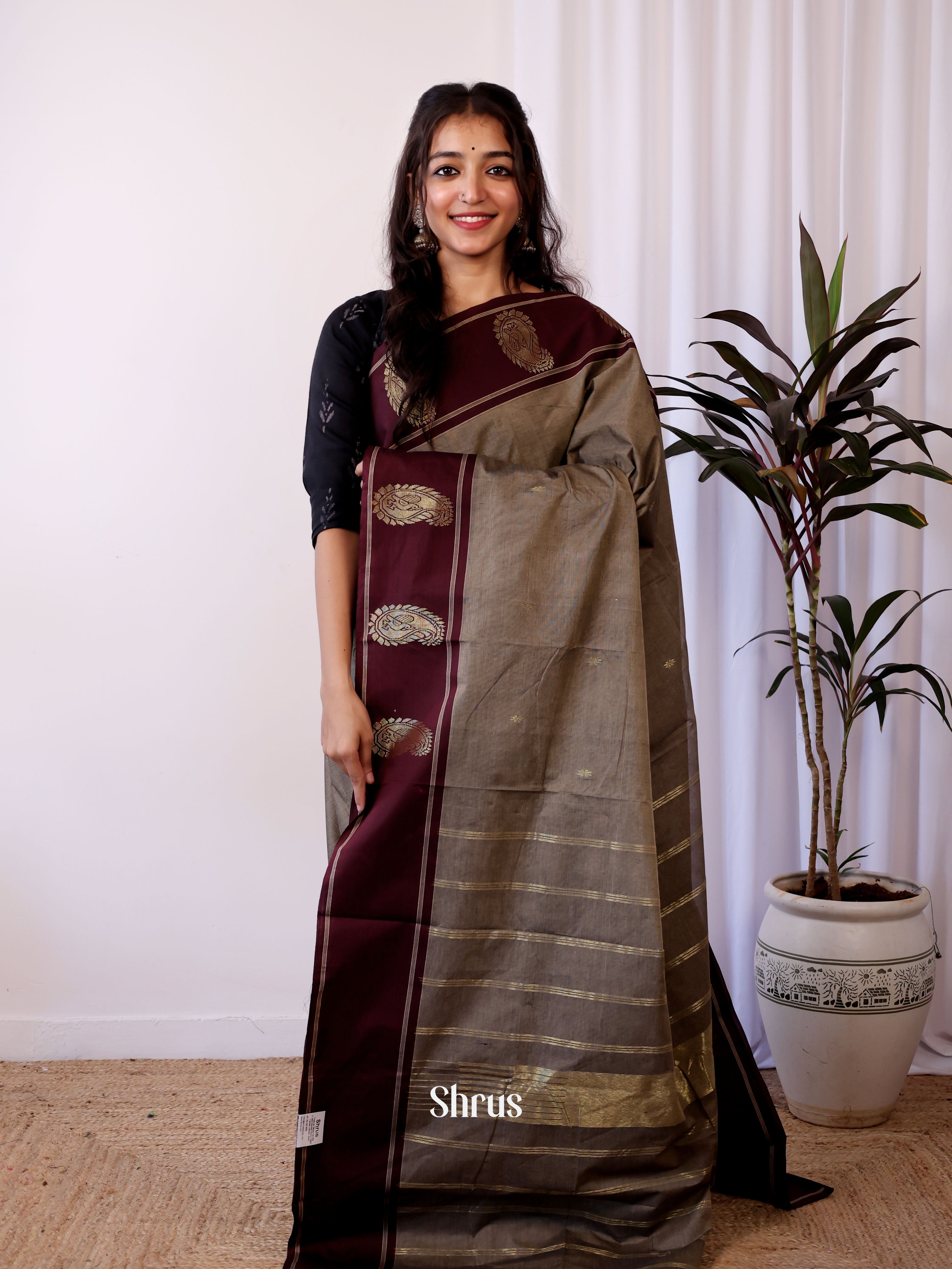 Grey & Brown - Chettinad Cotton Saree