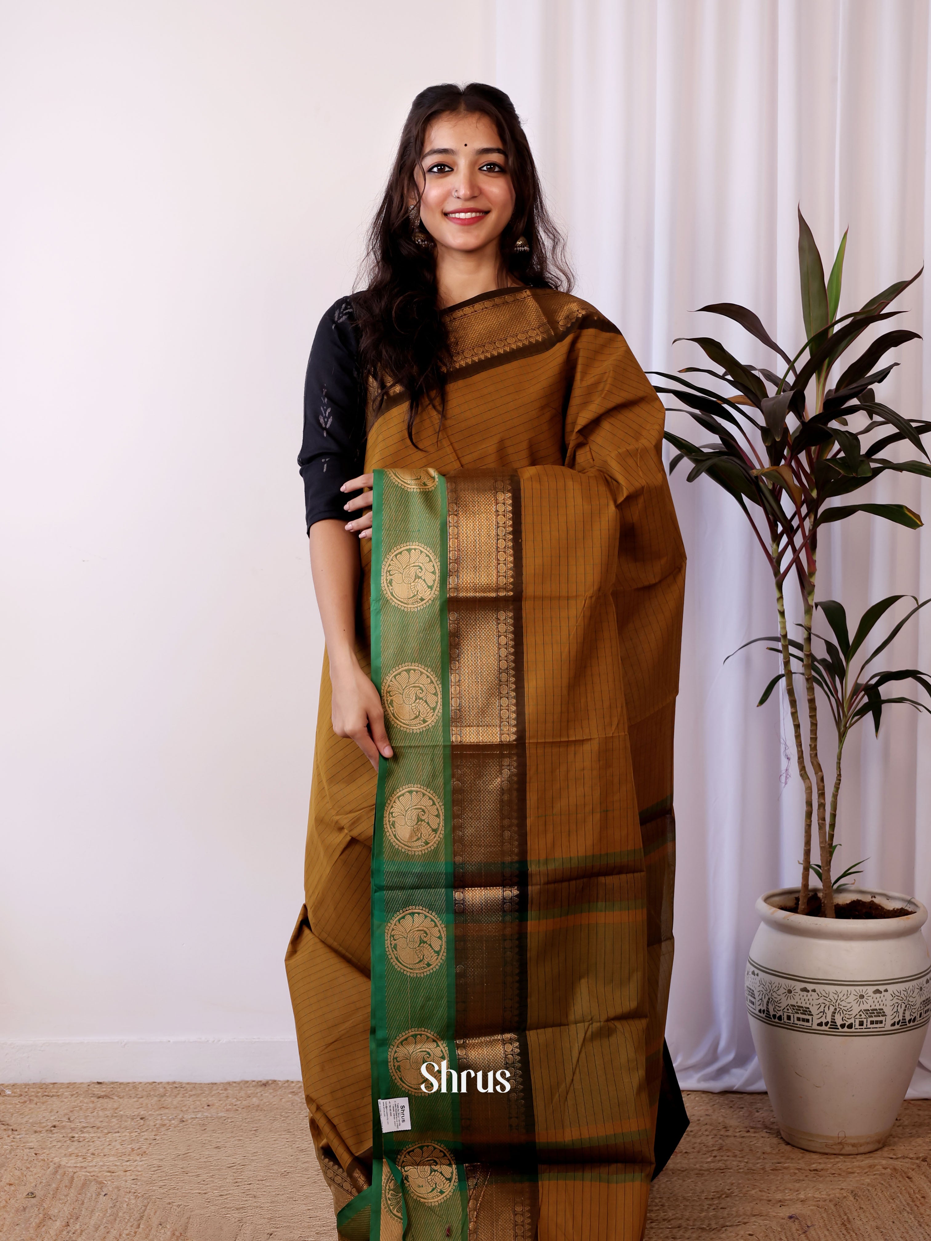 Brown  & Green - Chettinad Cotton Saree