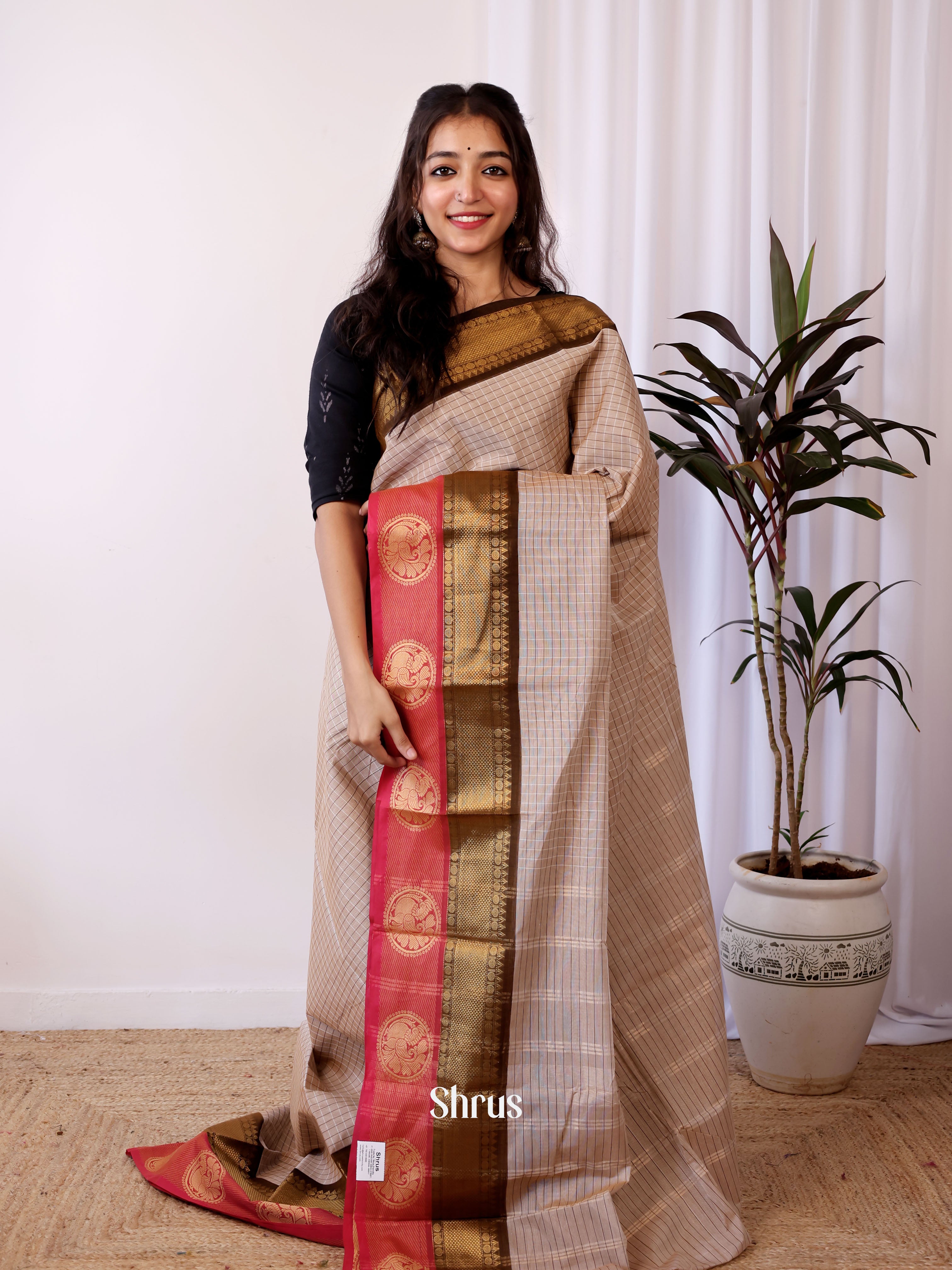 Grey & Brown - Chettinad Cotton Saree