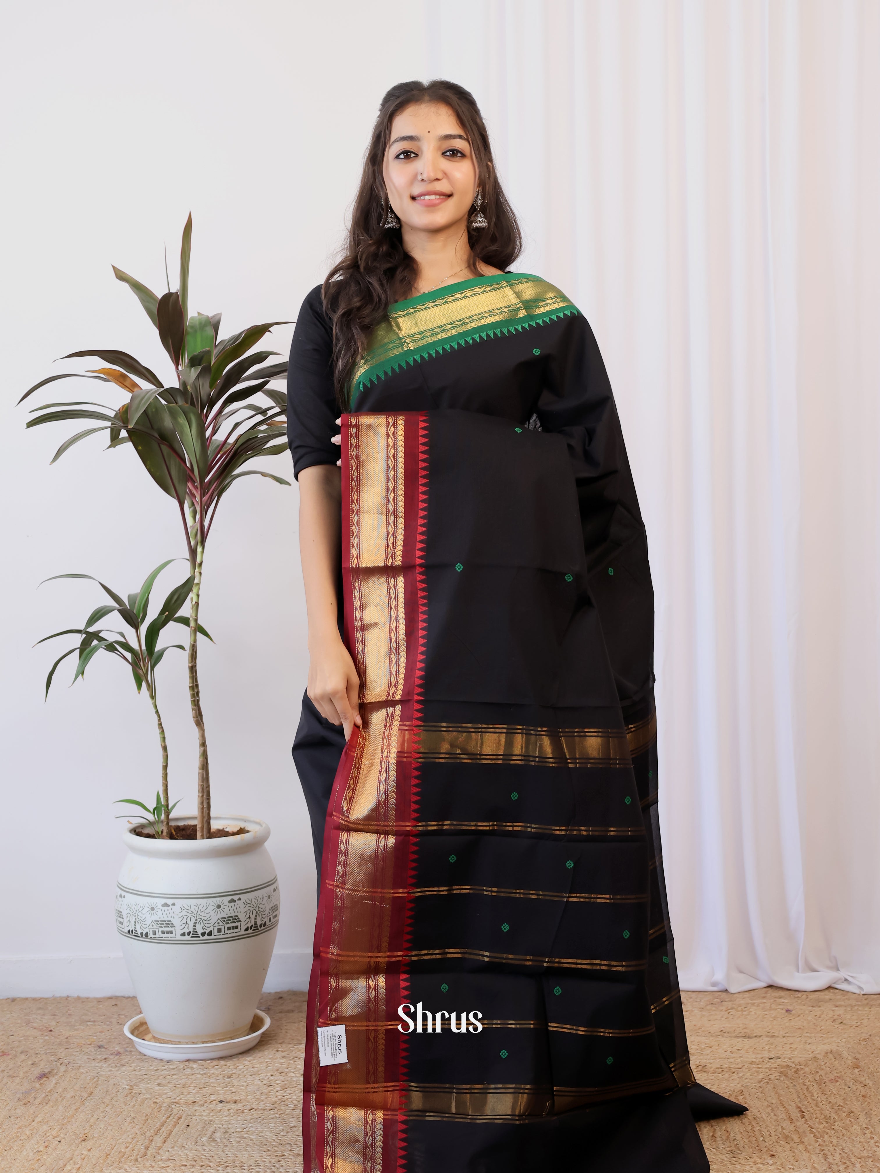 Black & Maroon - Chettinad Cotton Saree