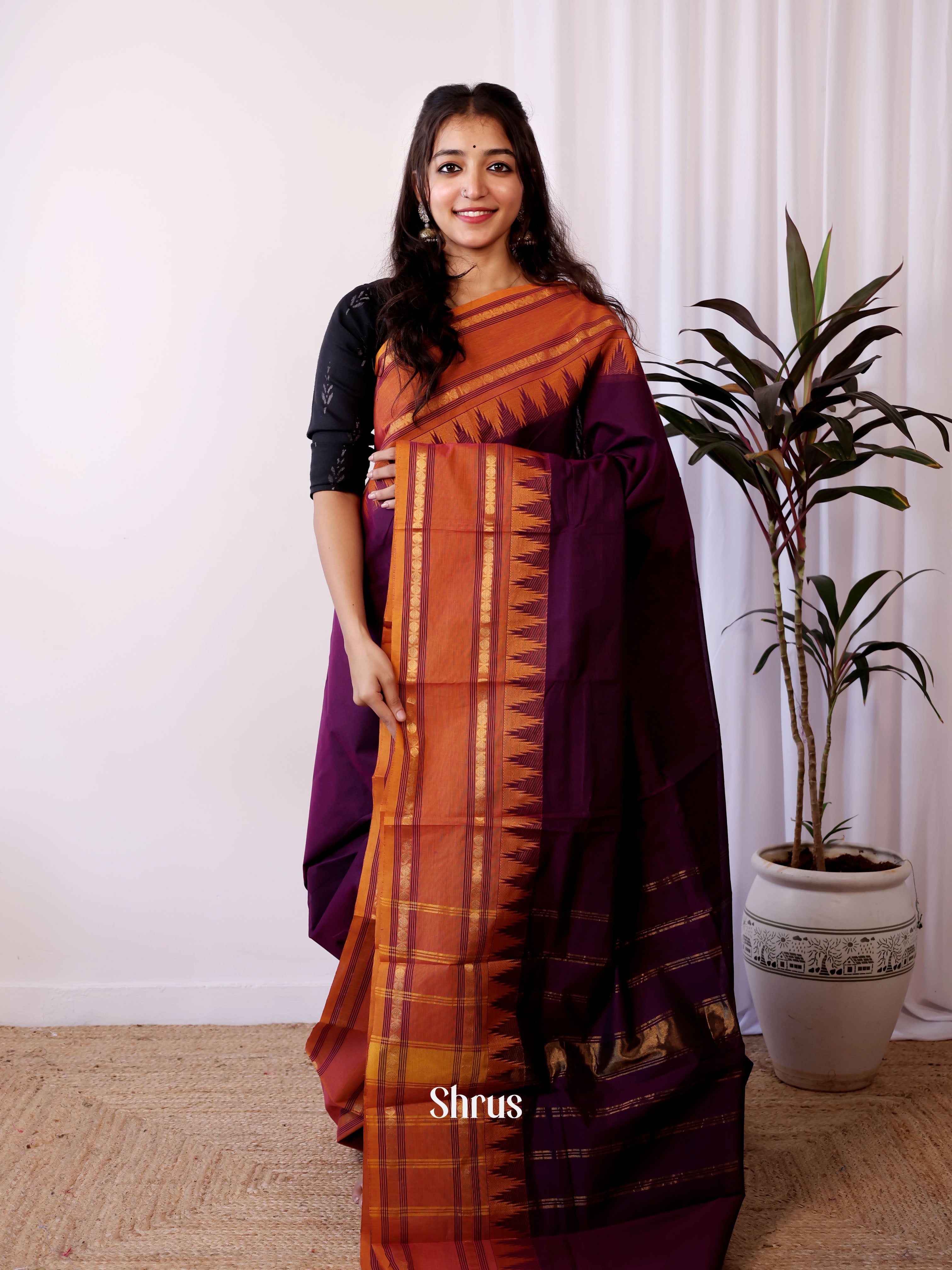 Purple & Brick  - Chettinad Cotton Saree