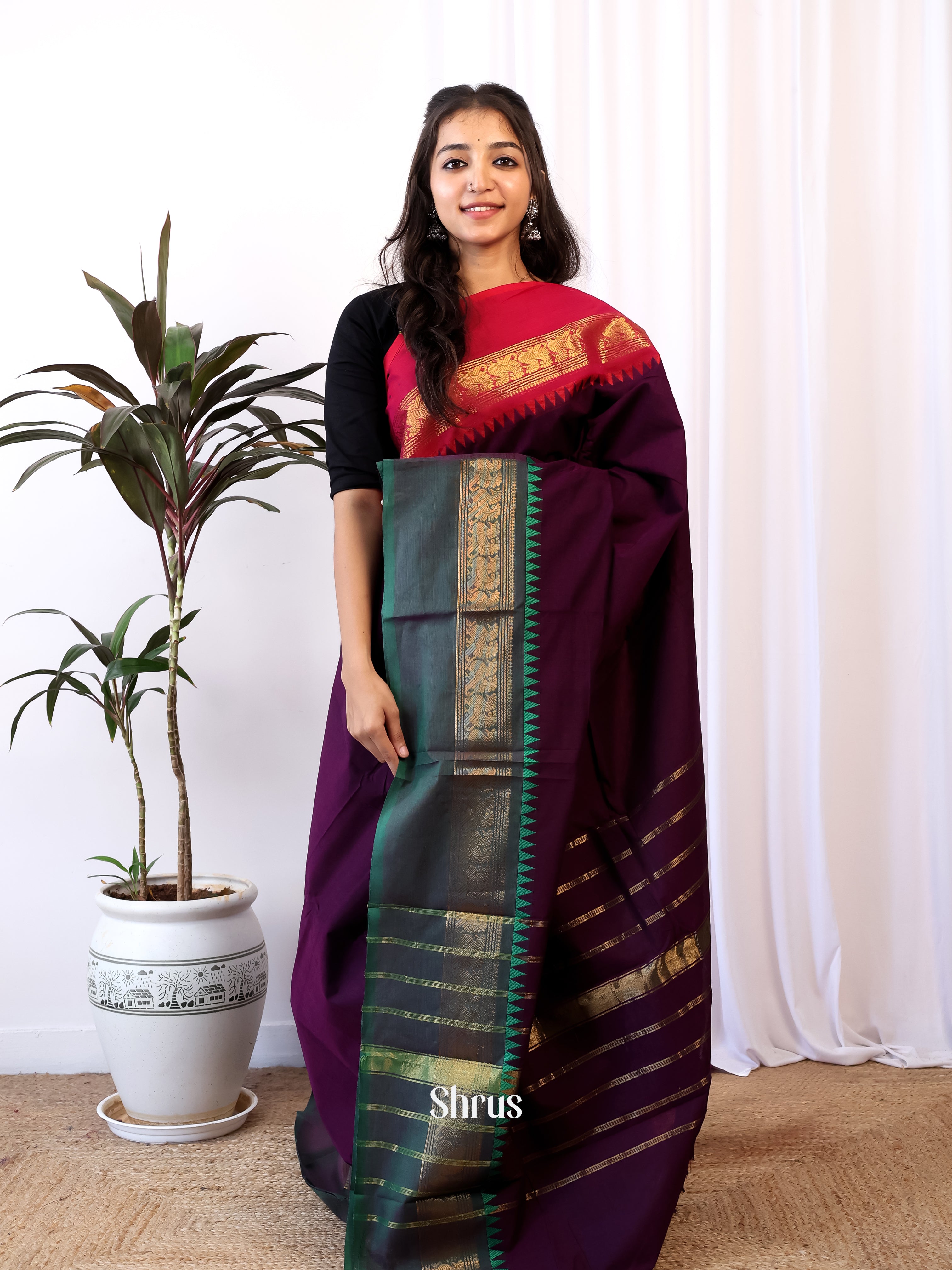 Violet & Green- Chettinad Cotton Saree