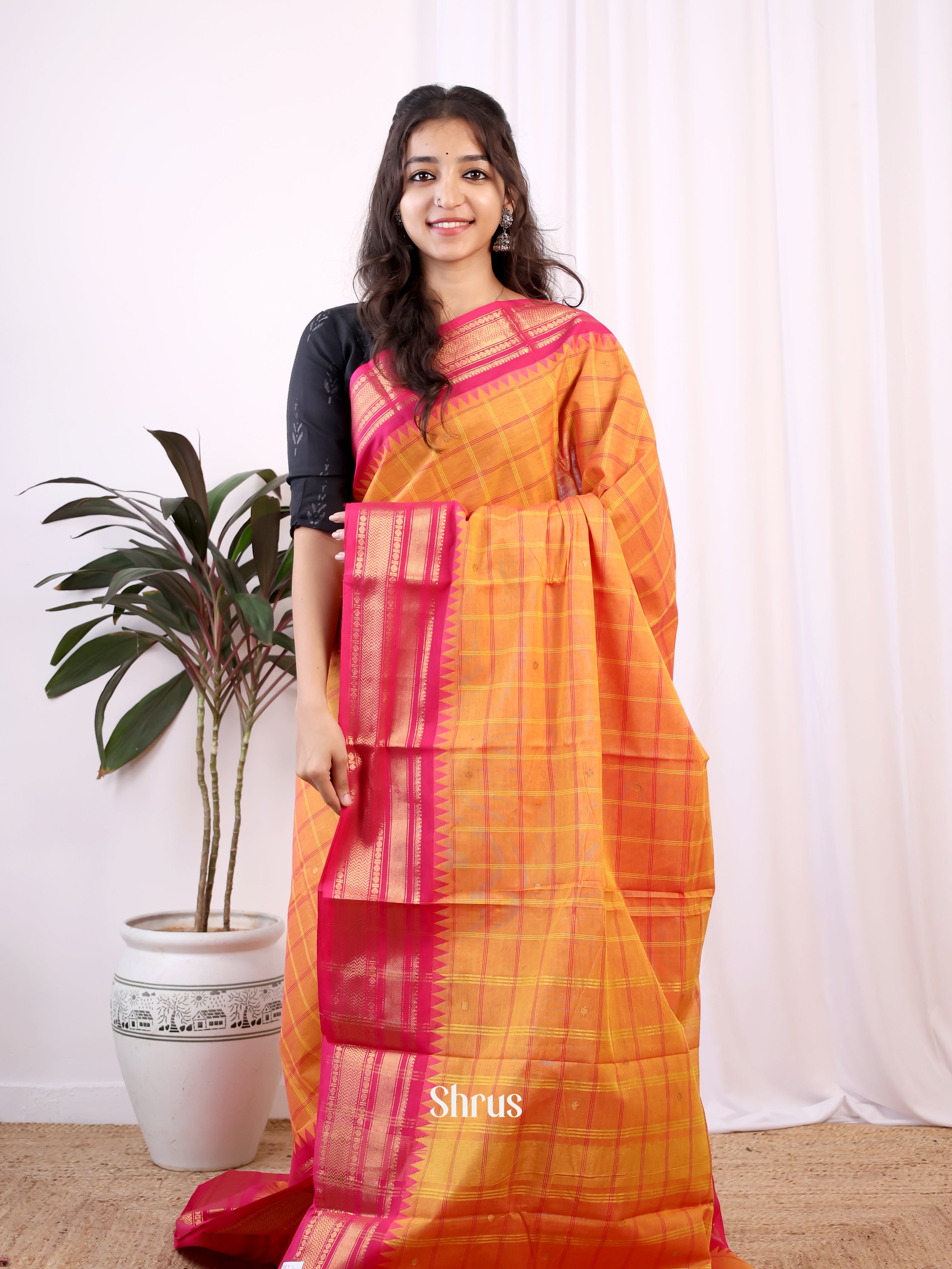 Orange & Pink- Chettinad Cotton Sare