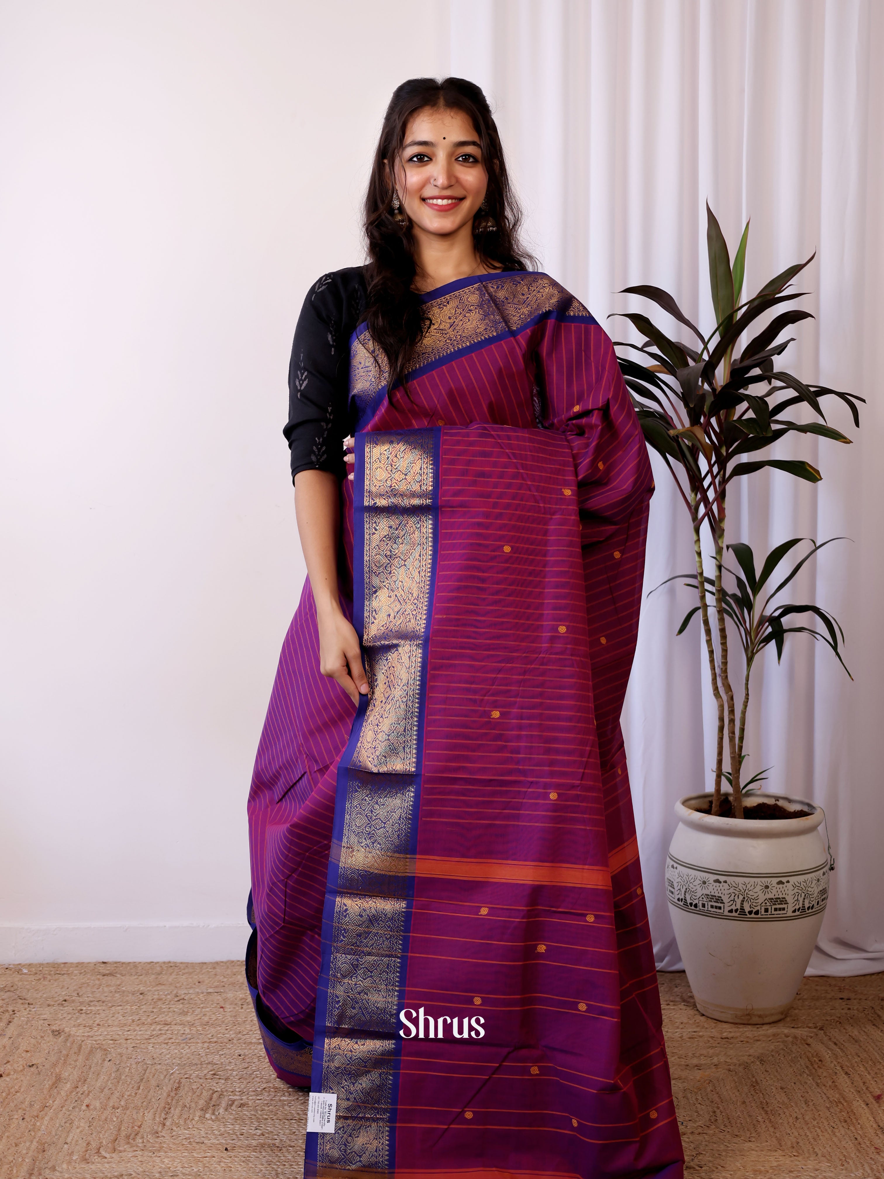 Purple & Blue - Chettinad Cotton Saree