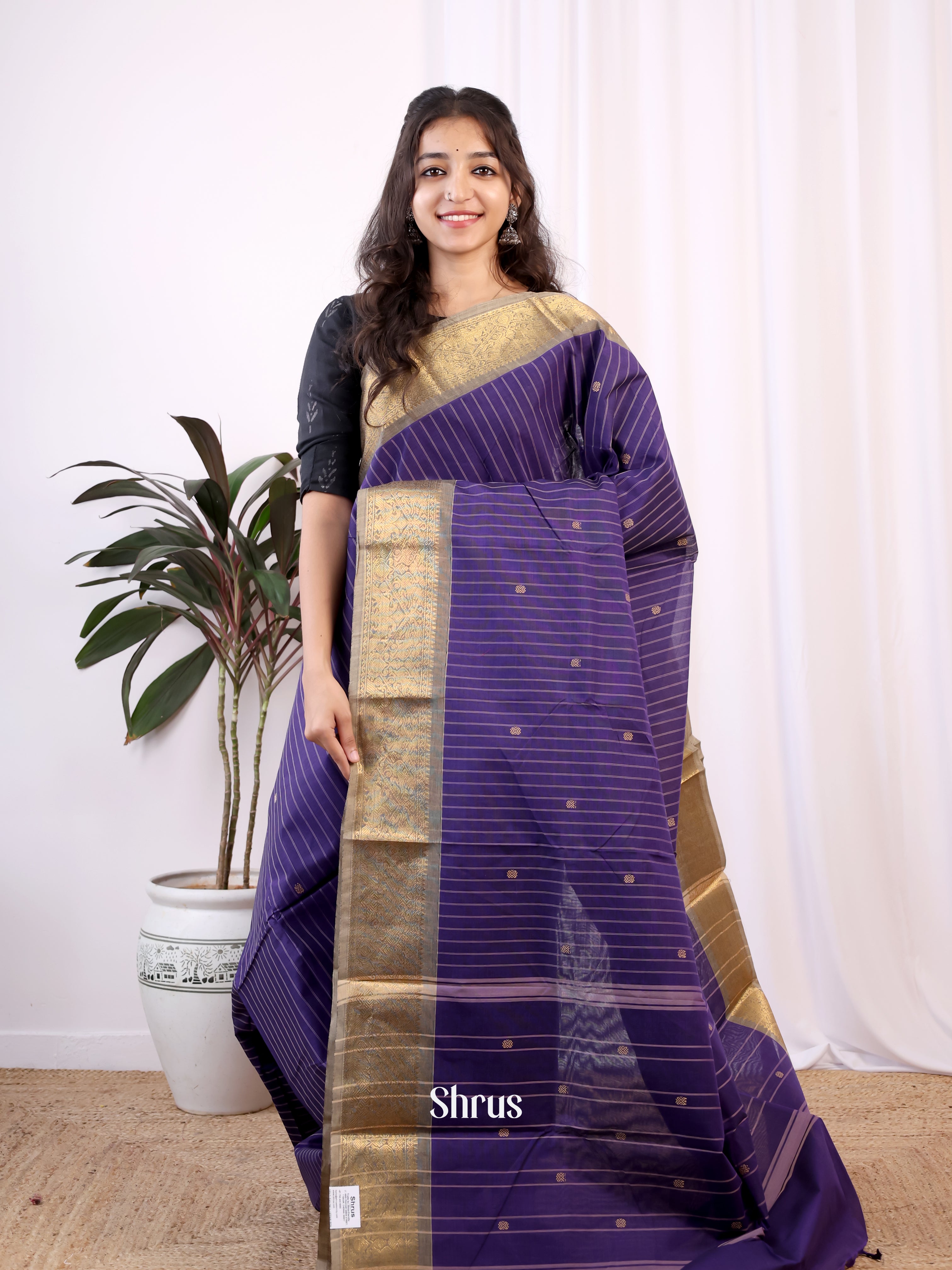 Violet & Grey - Chettinad Cotton Saree