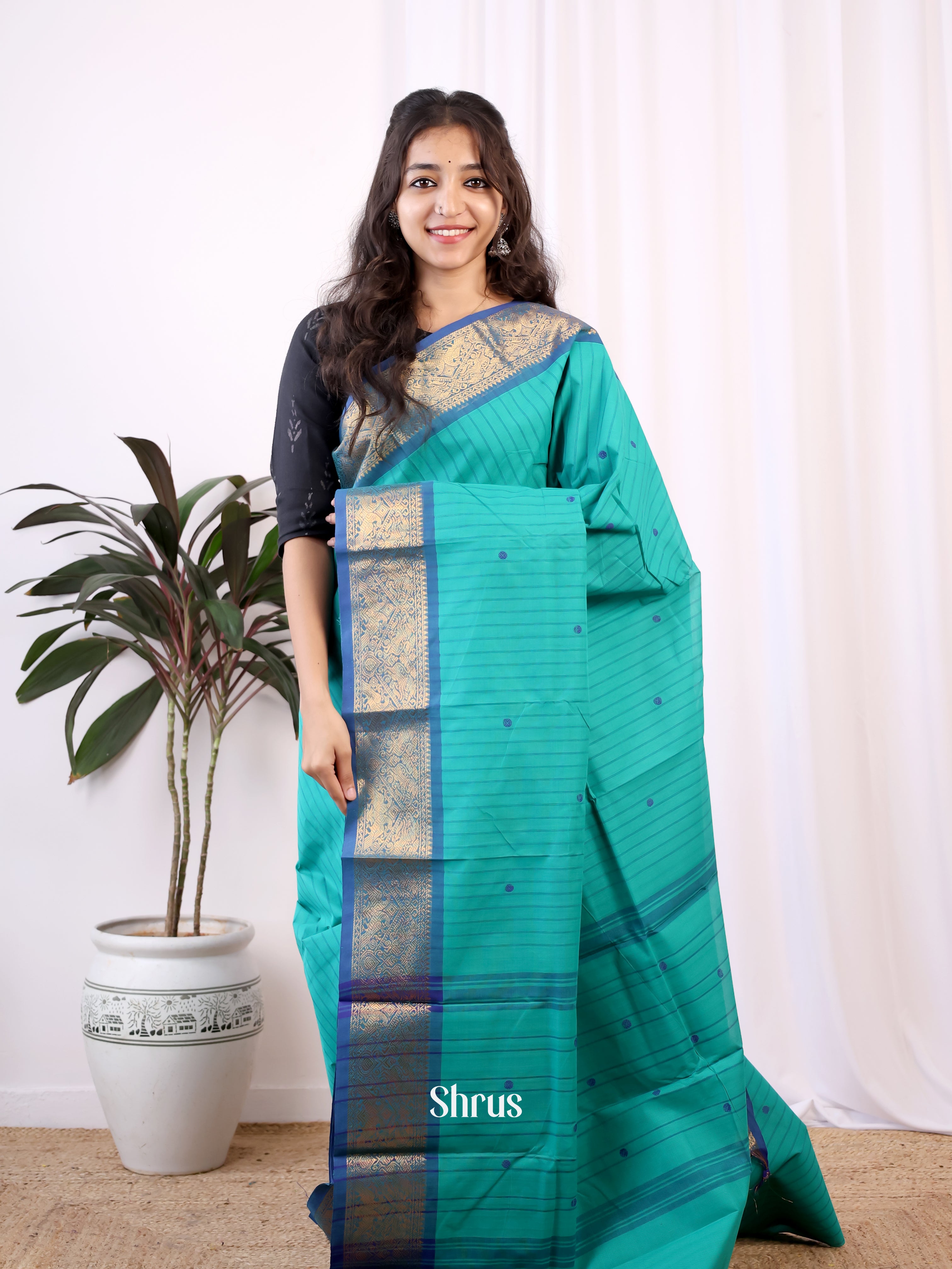 Teal & Blue- Chettinad Cotton Saree