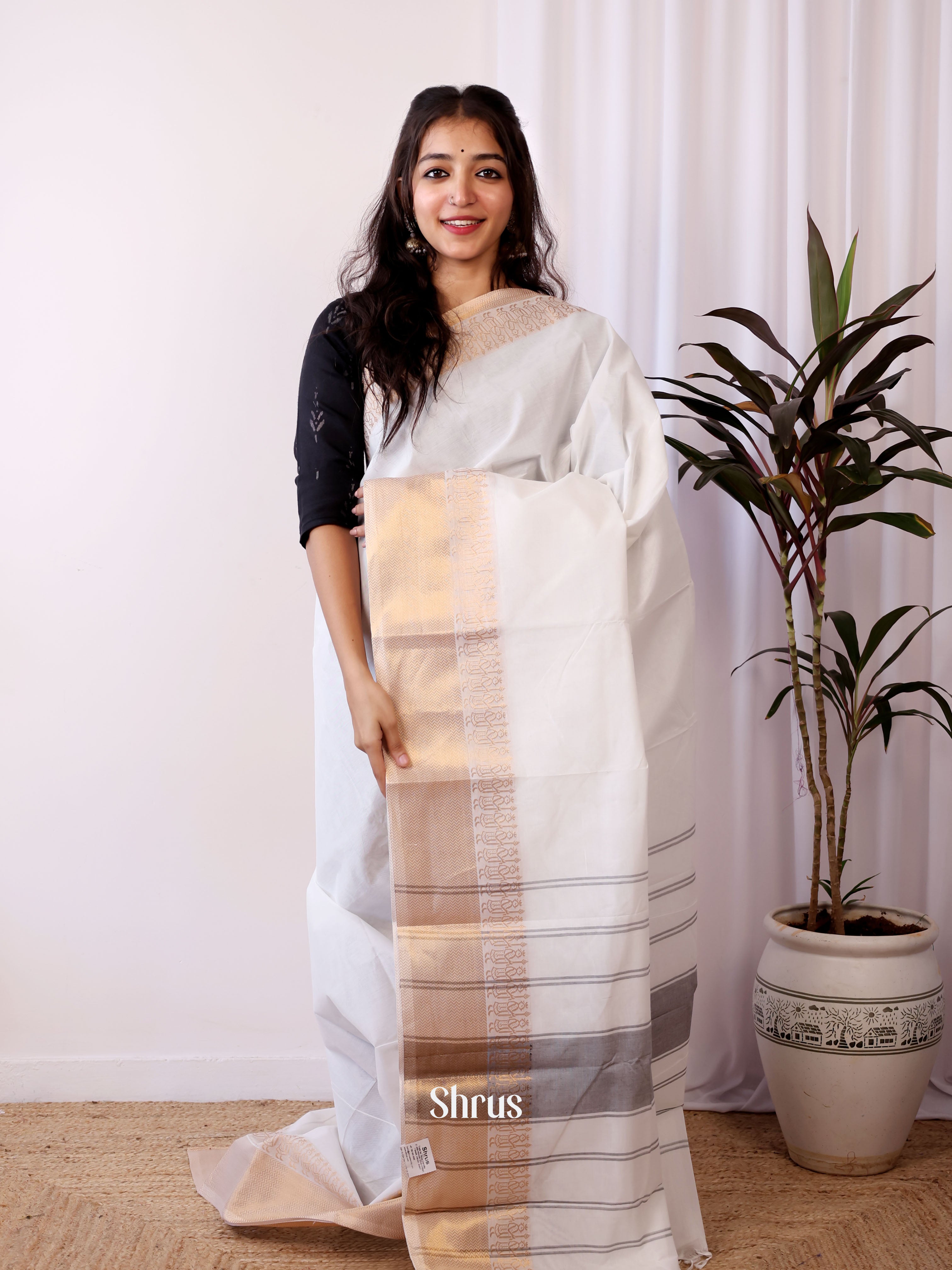 Cream - Chettinad Cotton Saree