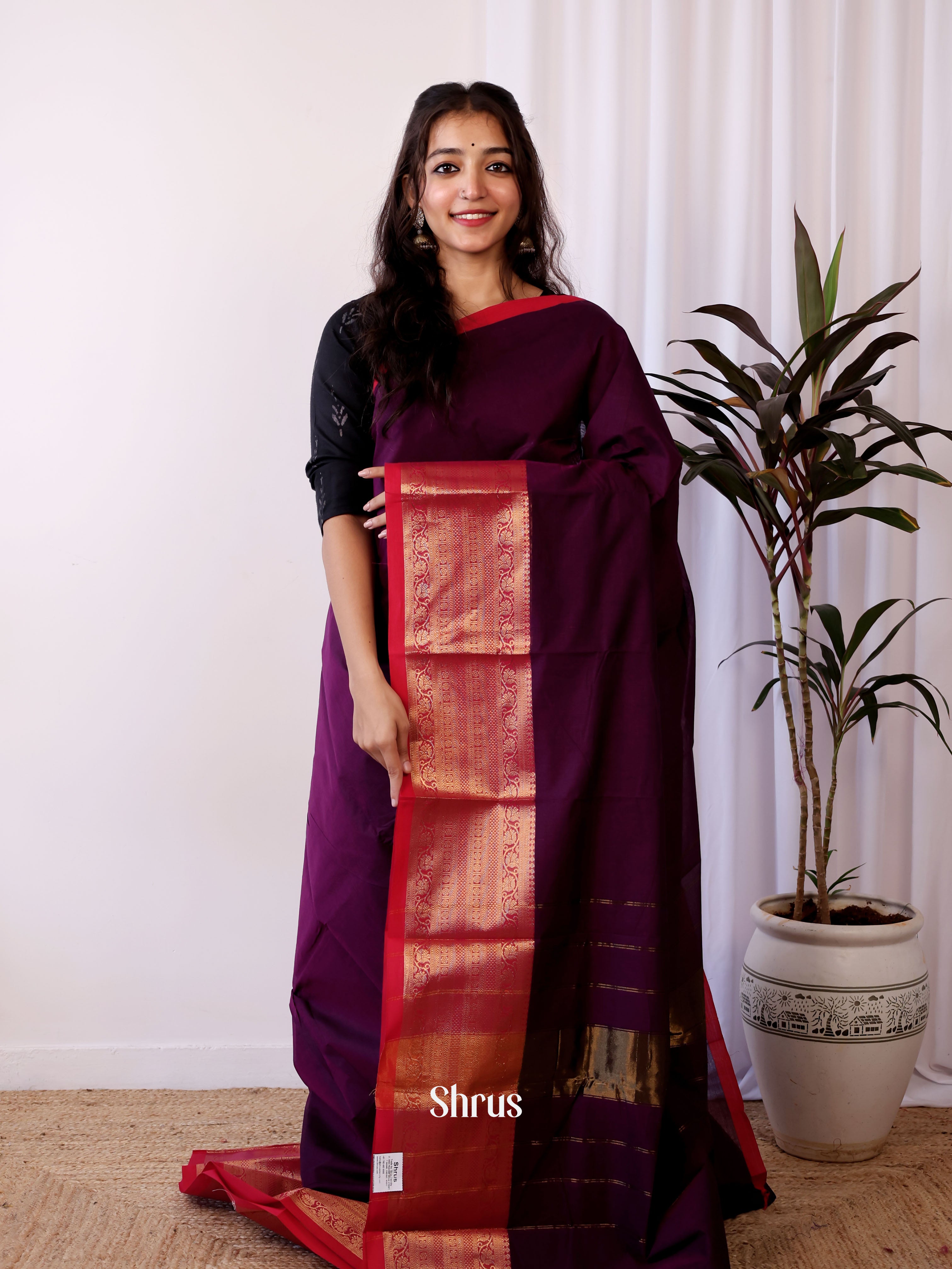 Violet & Red - Chettinad Cotton Saree