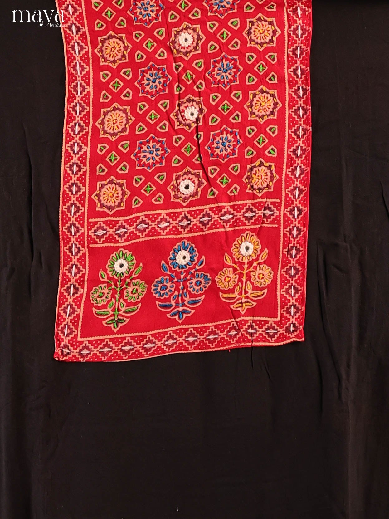 Black & Red Ajrakh Salwar Unstitched Top, Bottom & Dupatta - CJS07160 - Shop on Shrus.com