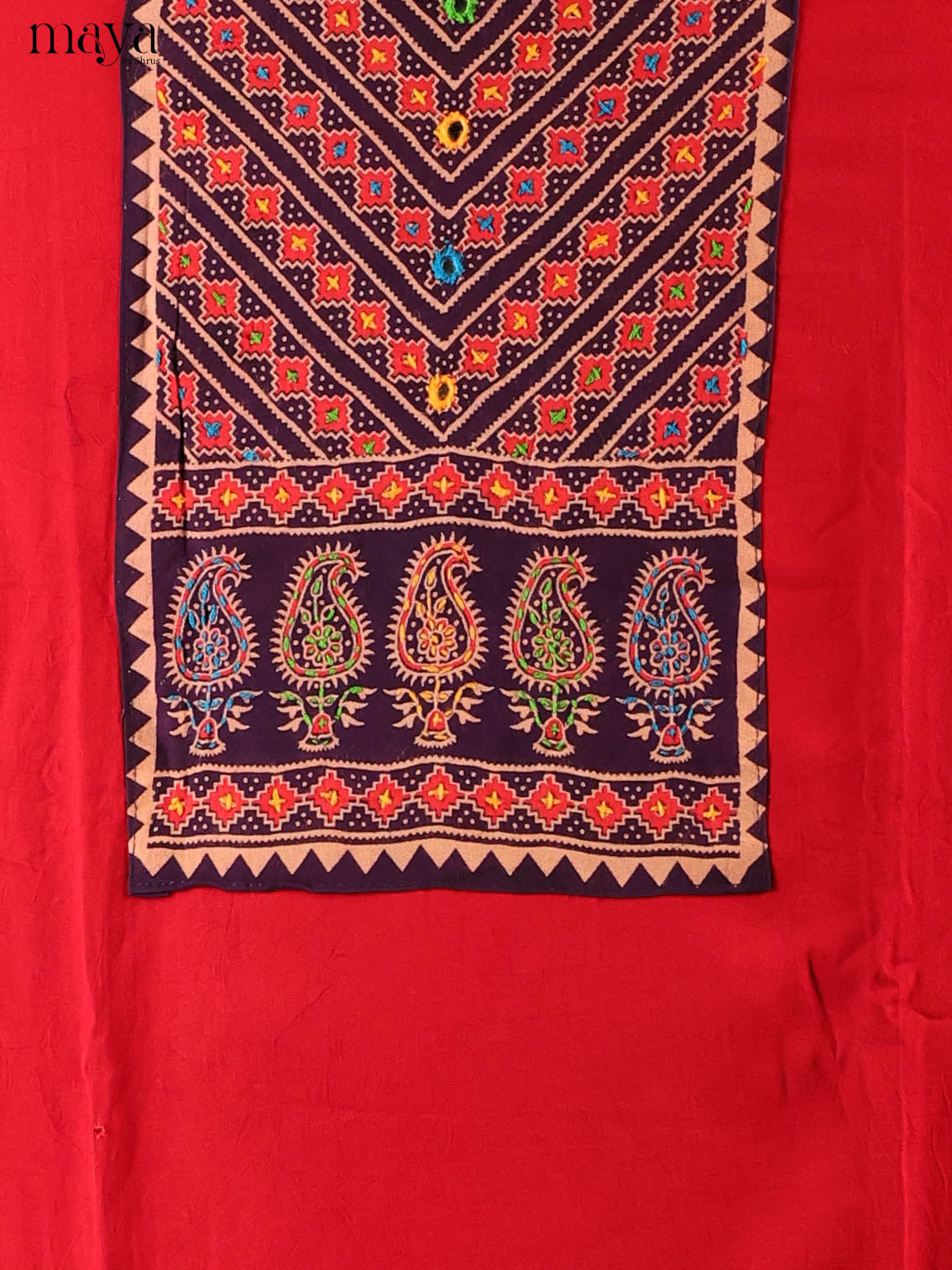 Black & Red Ajrakh Salwar Unstitched Top, Bottom & Dupatta -CJS07219 - Shop on Shrus.com