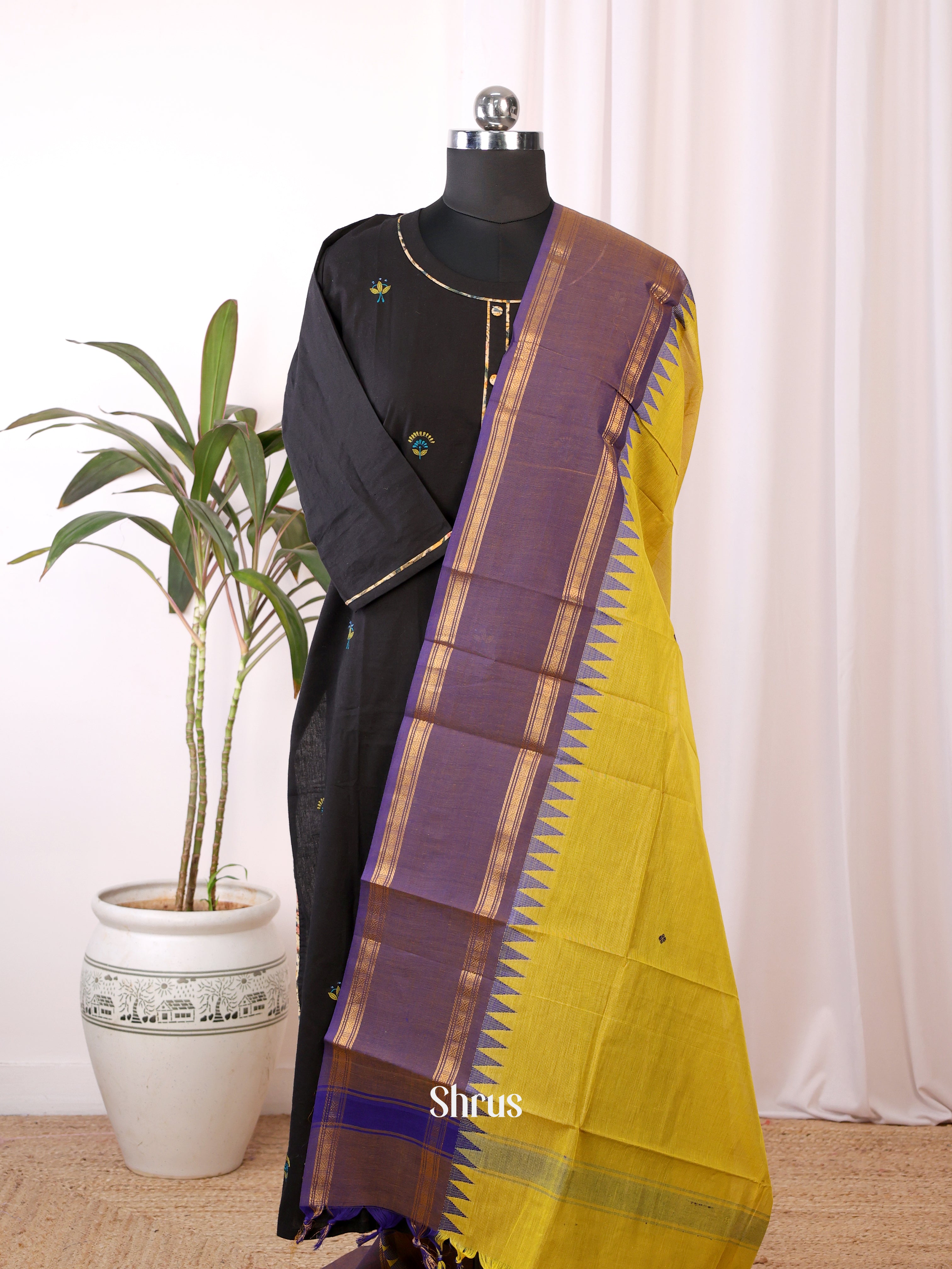 Mustardy Green & Purple - Dupatta