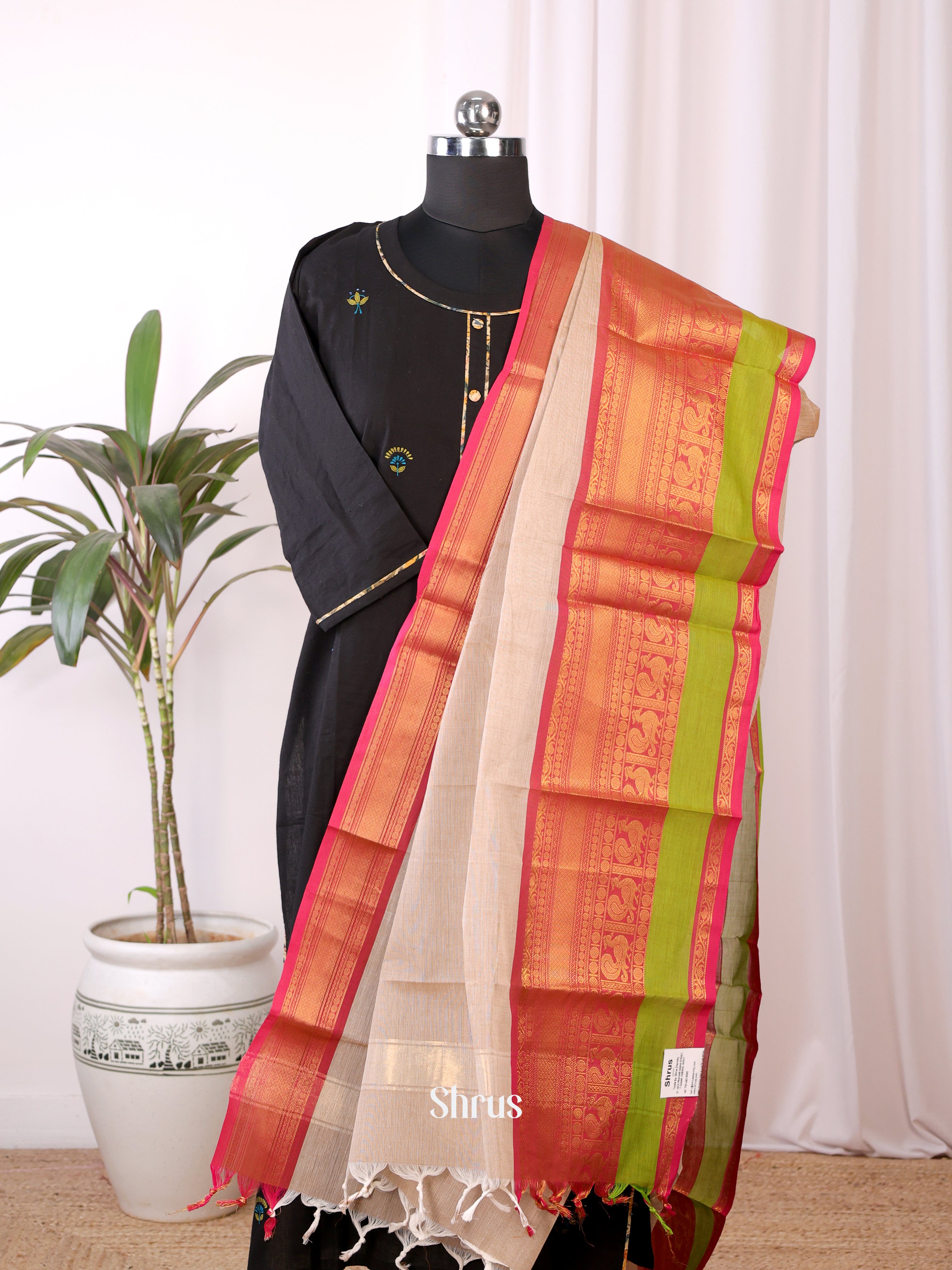 Cream & Green  - Dupatta - Shop on Shrus.com