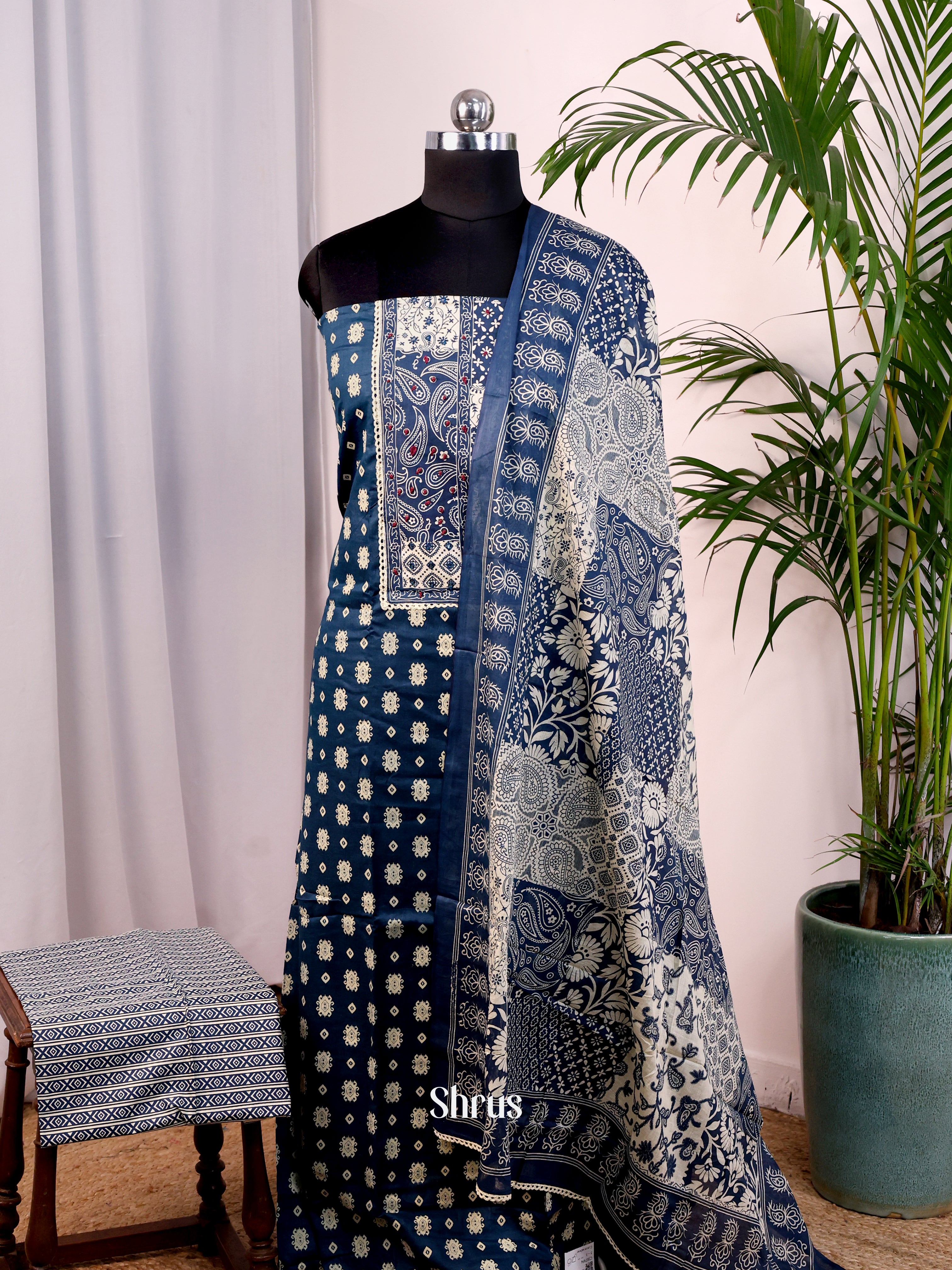 Blue & Cream - Cotton salwar