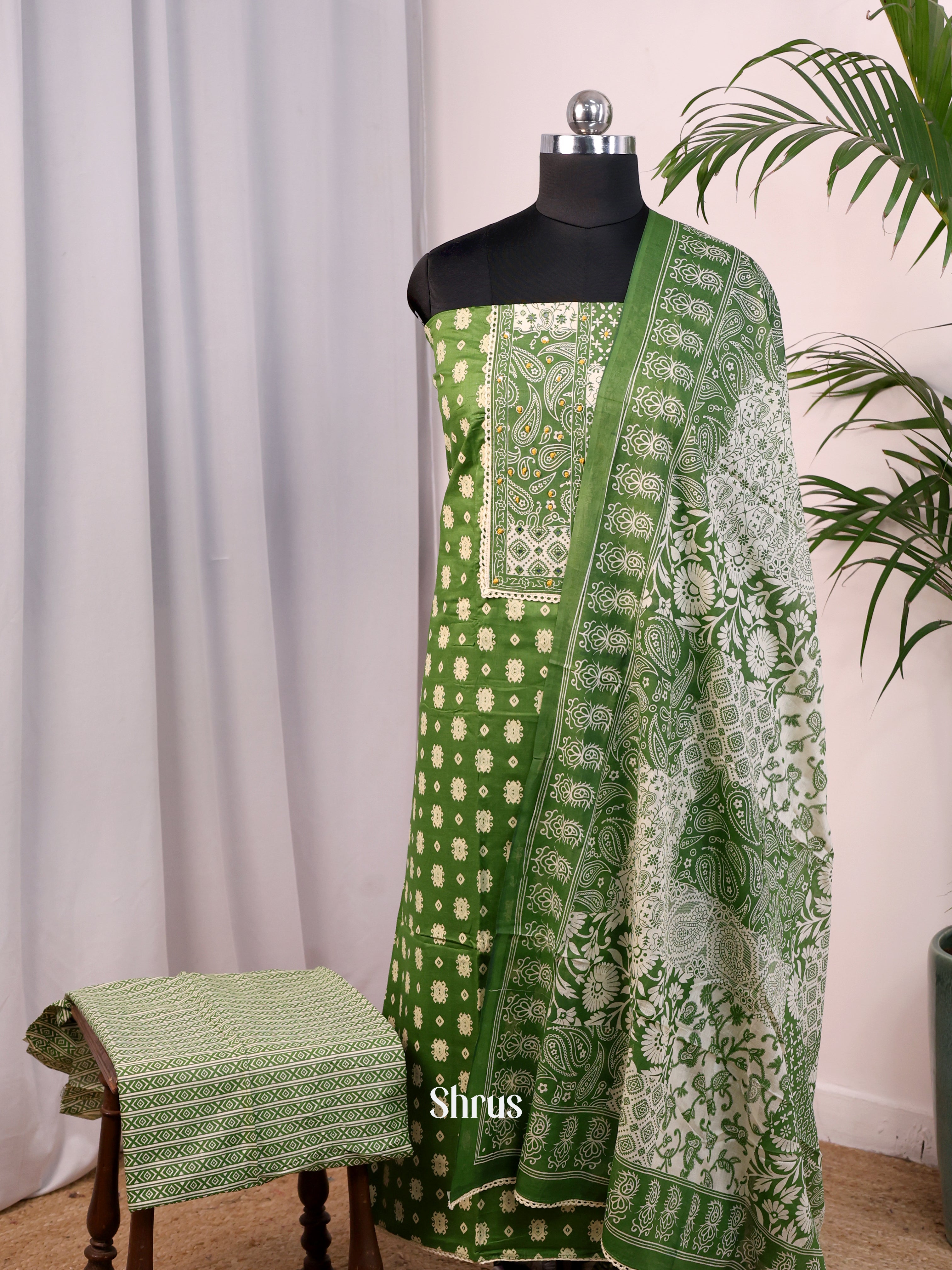 Green & Cream - Cotton salwar - Shop on Shrus.com