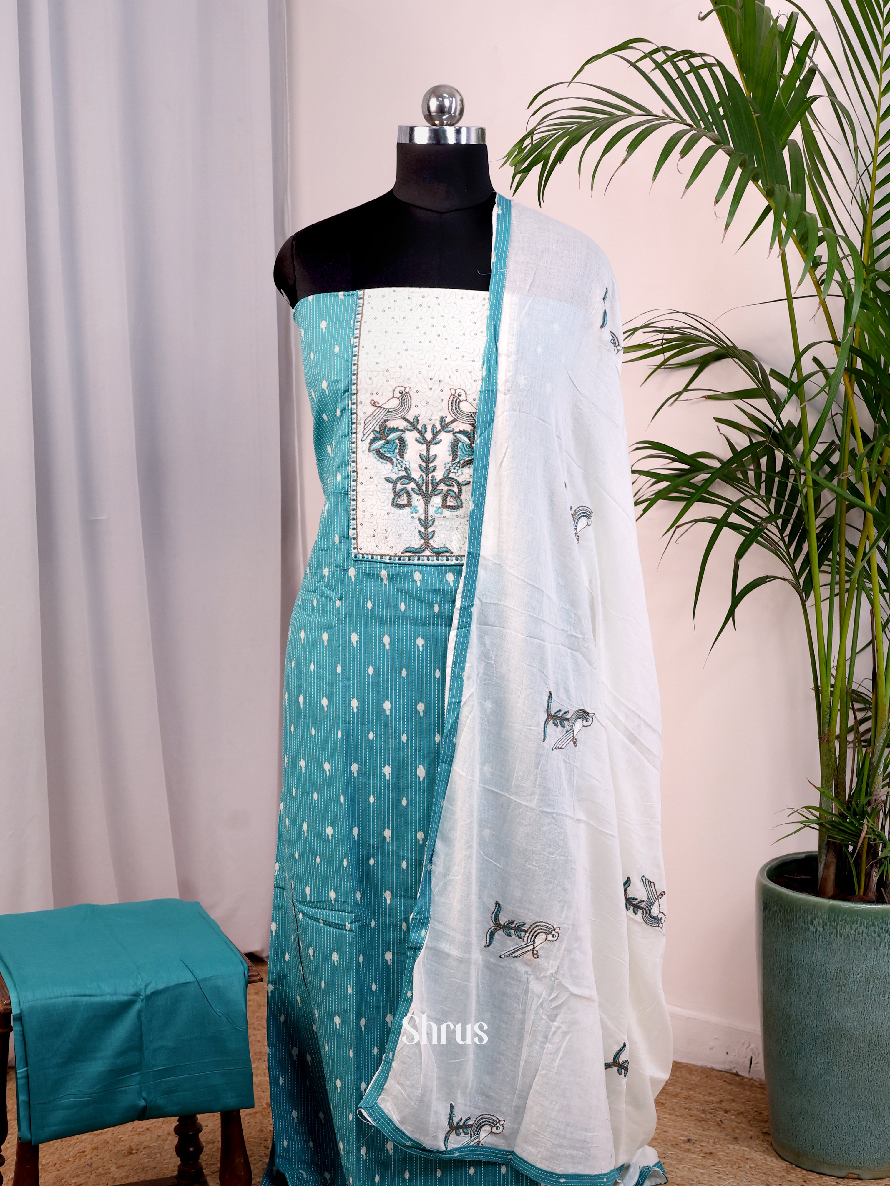 Blue & Cream - Cotton salwar