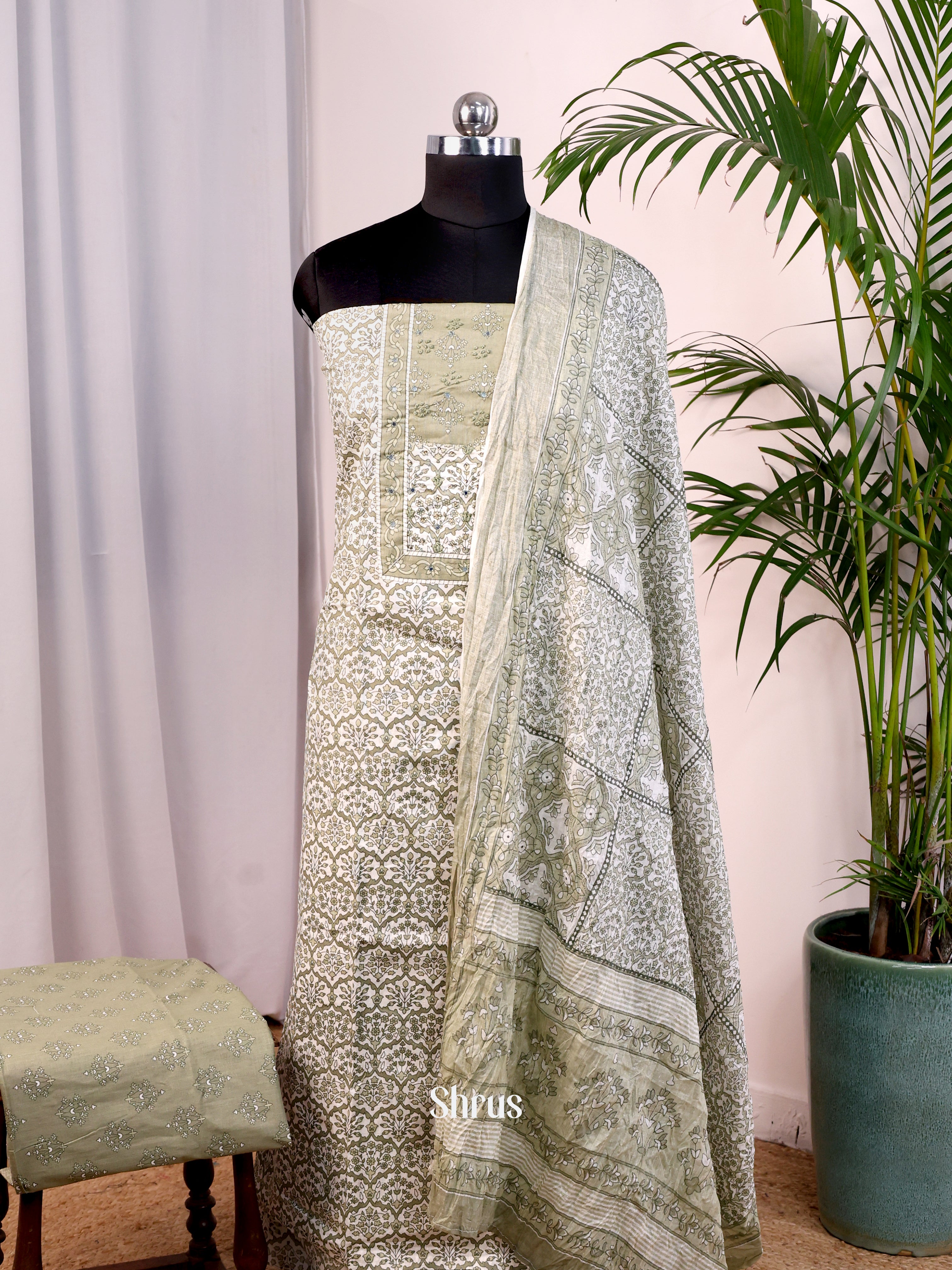 Cream & Green - Cotton salwar