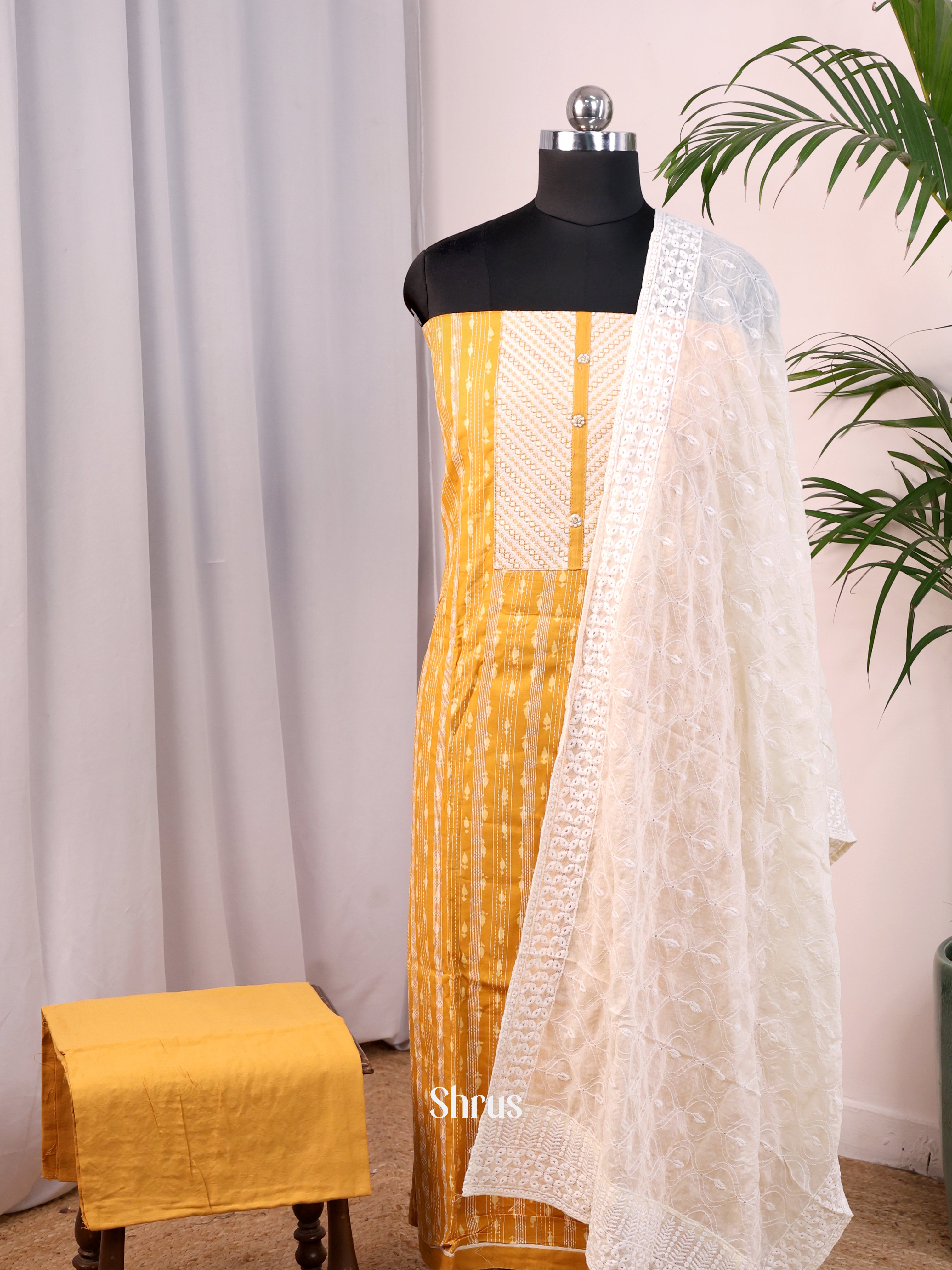 Yellow & White- Cotton salwar