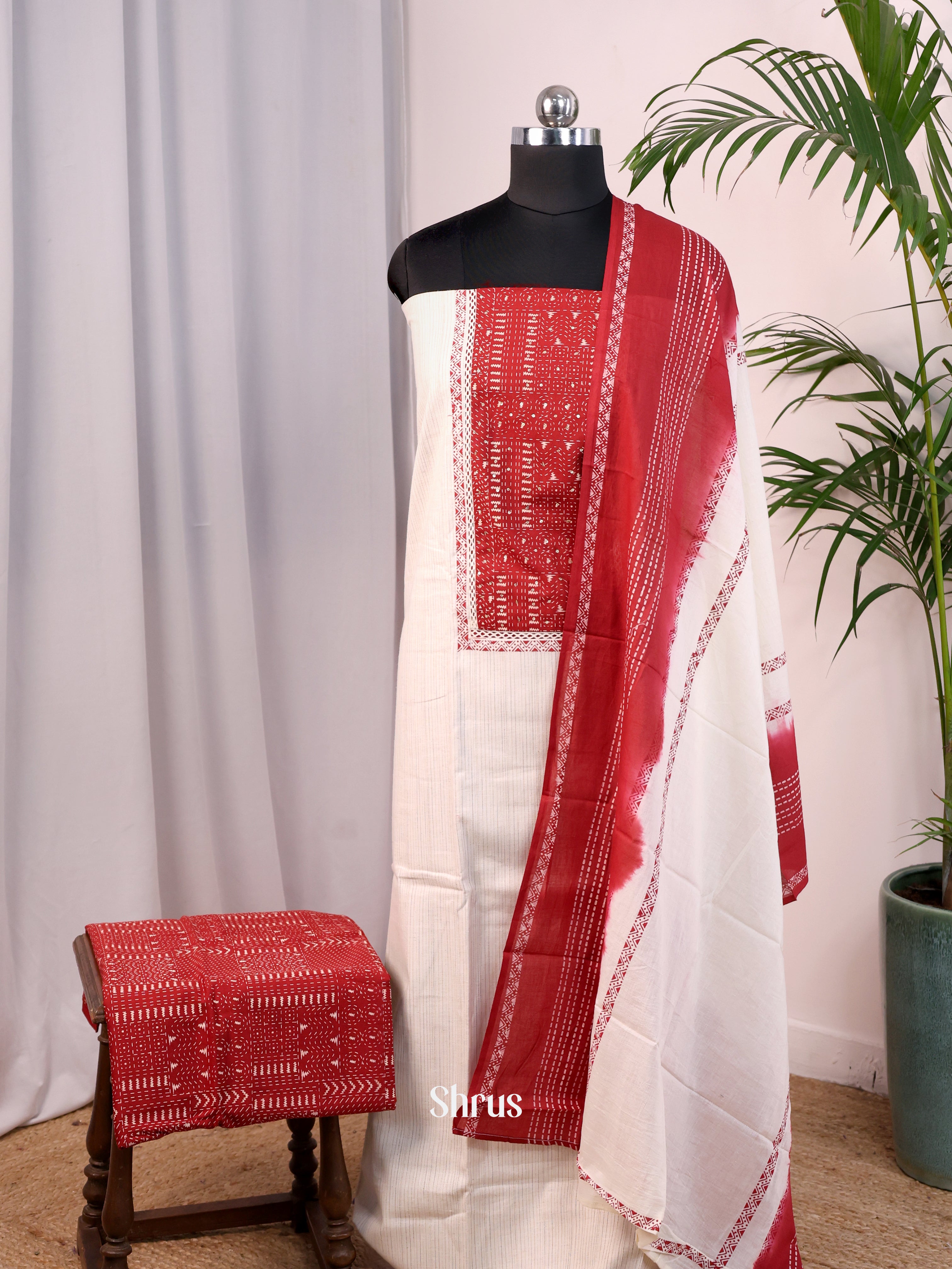 White & Red - Cotton salwar