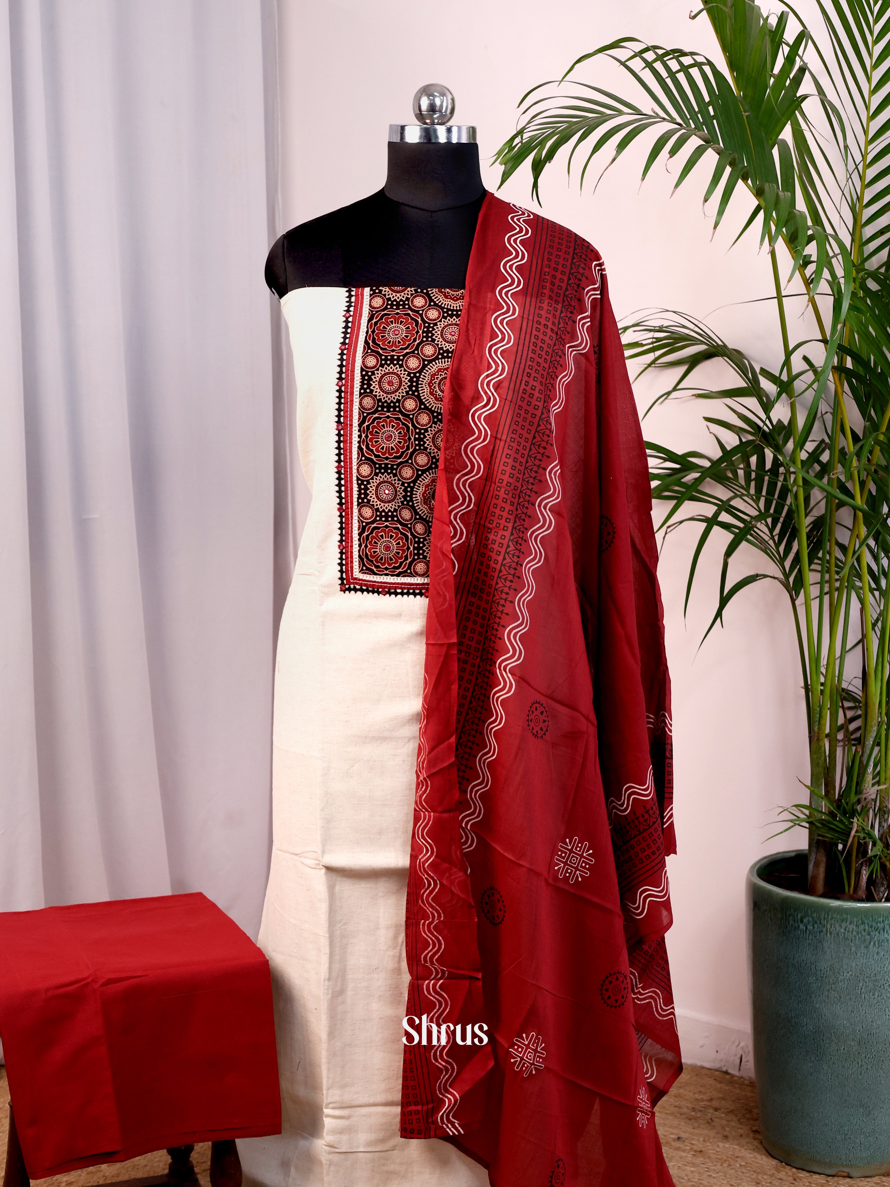 White & Red - Cotton salwar