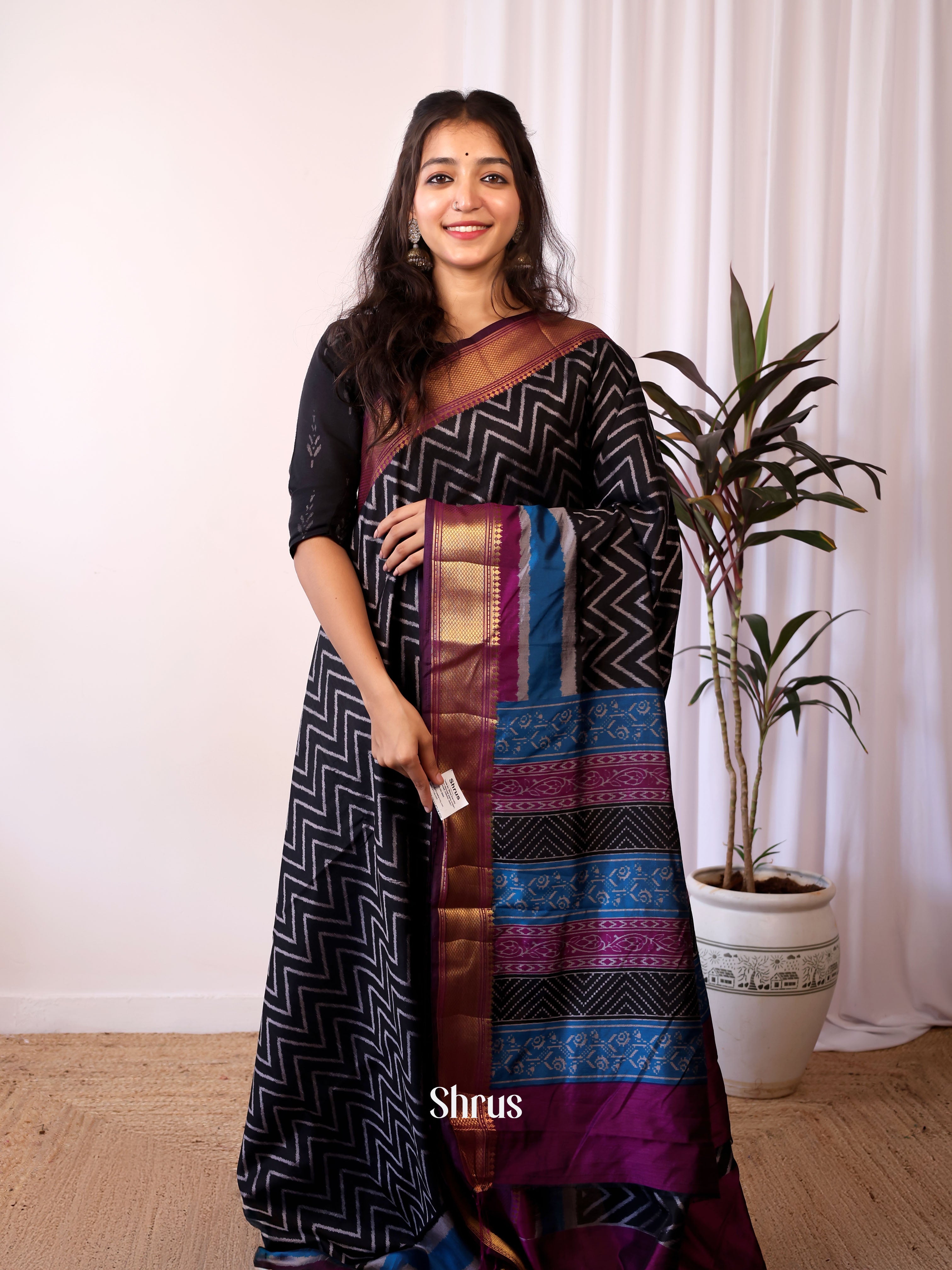 Black & Purple - Semi patola saree