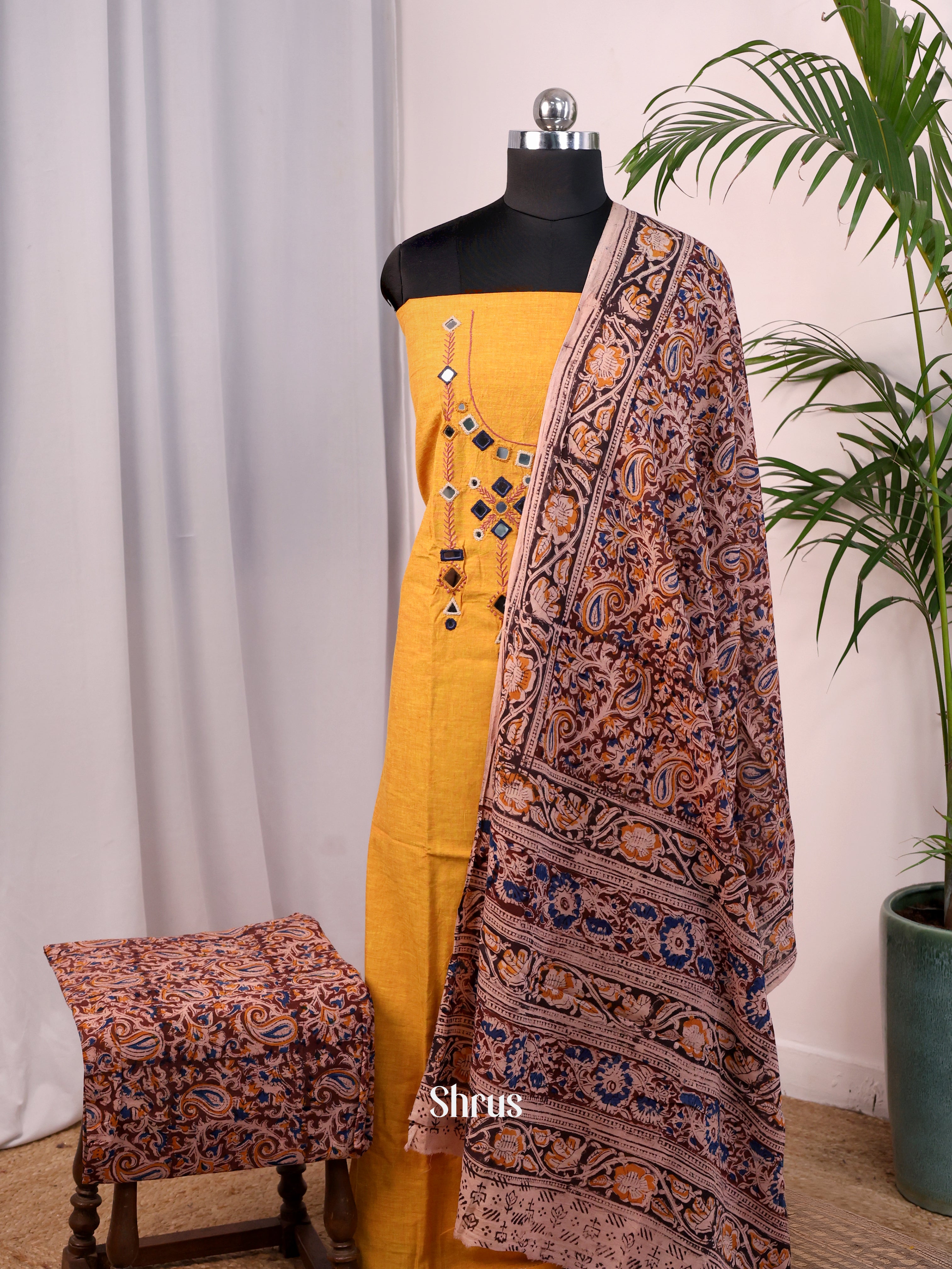 Yellow & Beige - Cotton salwar