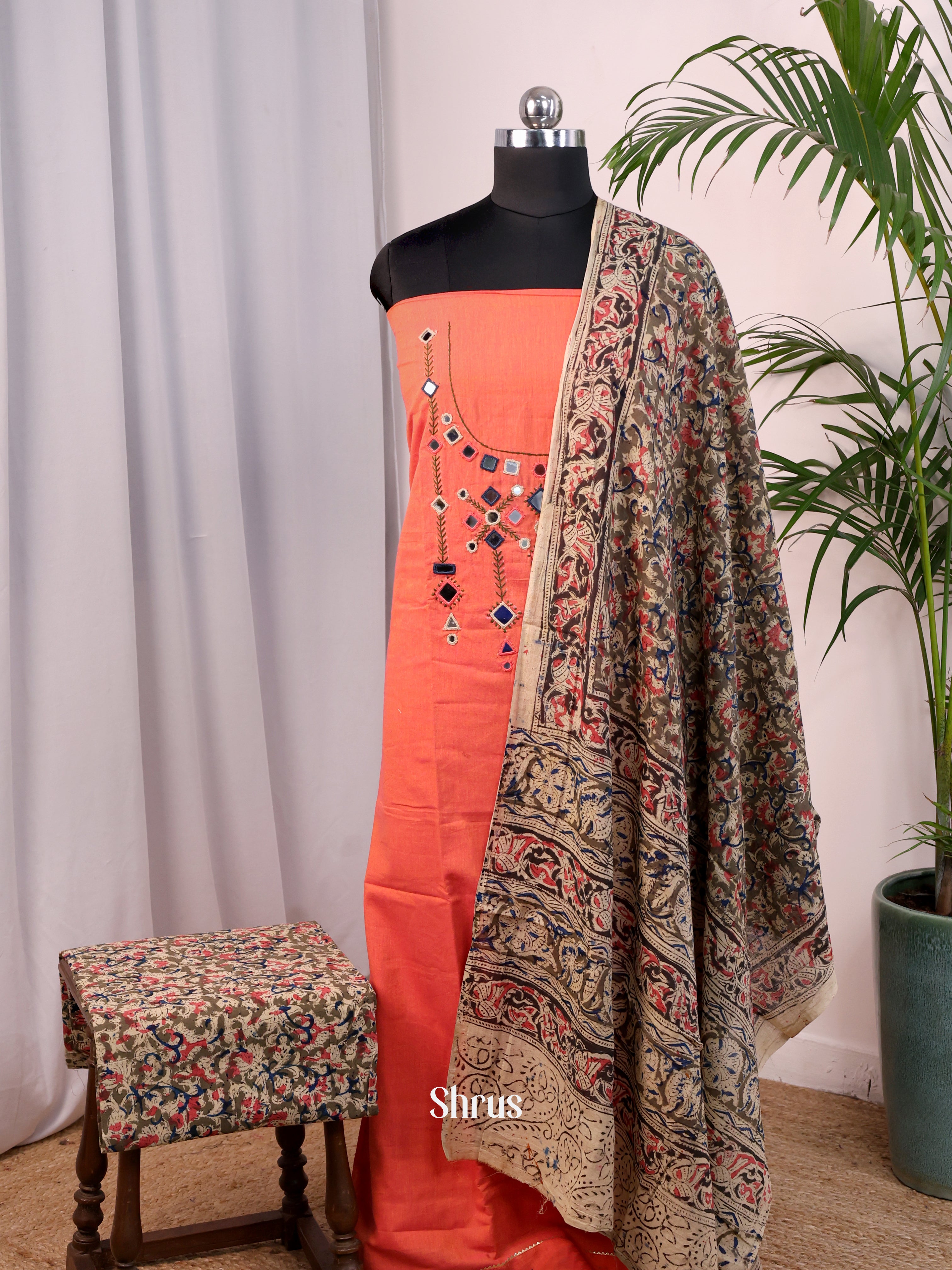 Peach & Beige- Cotton salwar