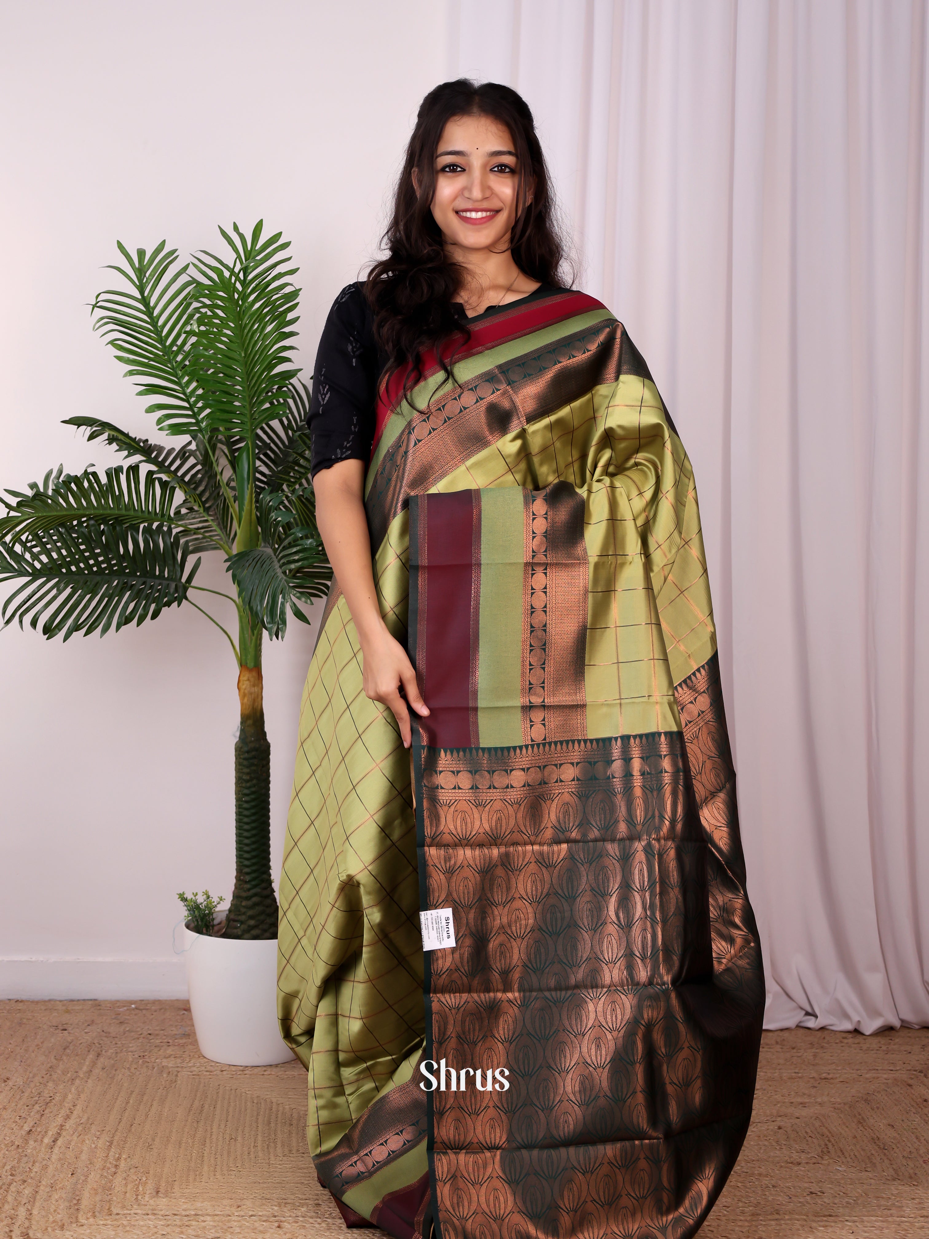 Lite Green & Green - Semi Arani Silk Saree