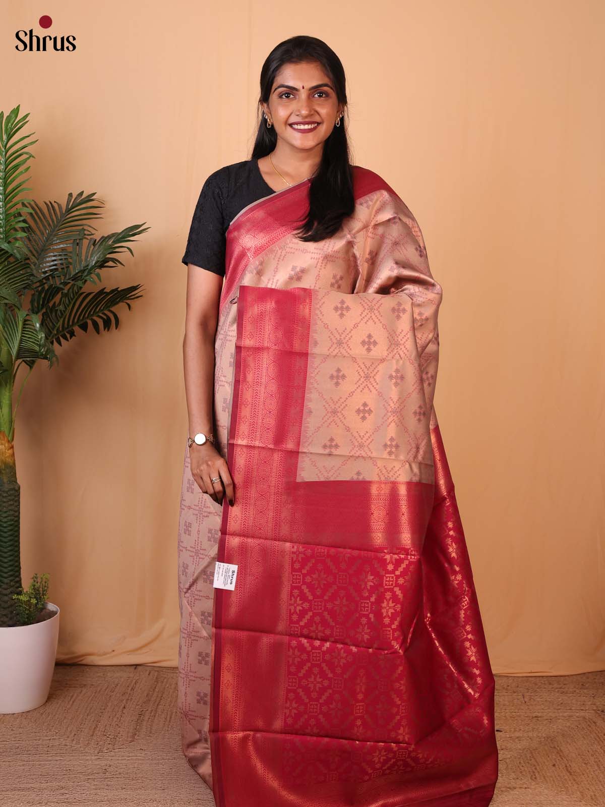 Lite Brown & Maroon - Semi Softsilk Saree