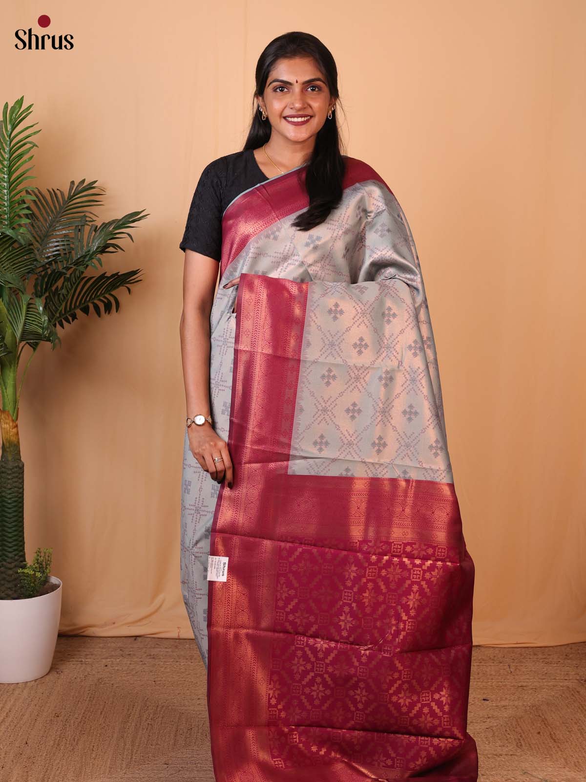 Lite Blue & Maroon- Semi Softsilk Saree