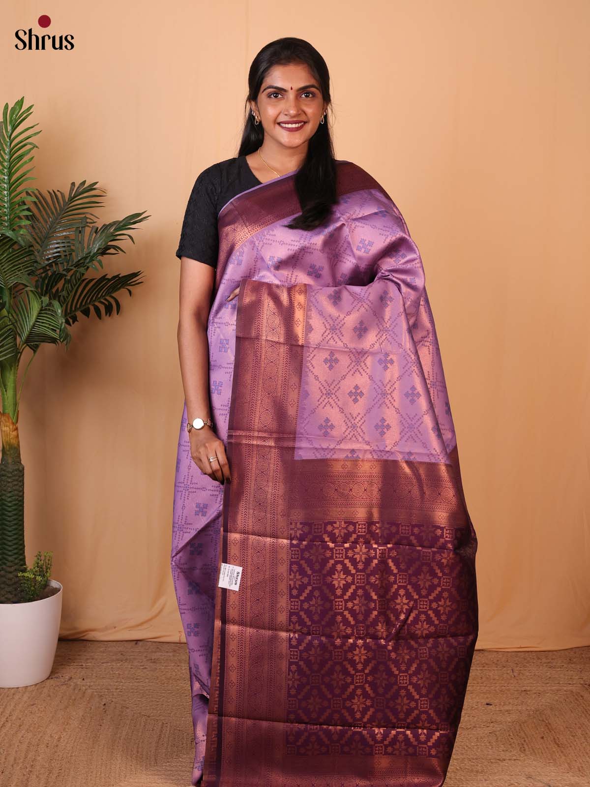 Lavender & Purple - Semi Softsilk Saree