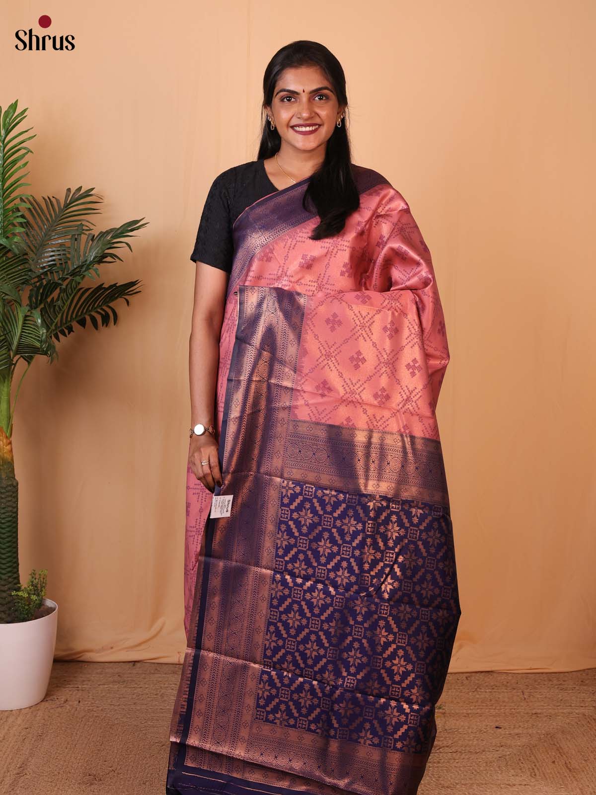 Dusty Pink & Blue - Semi Softsilk Saree