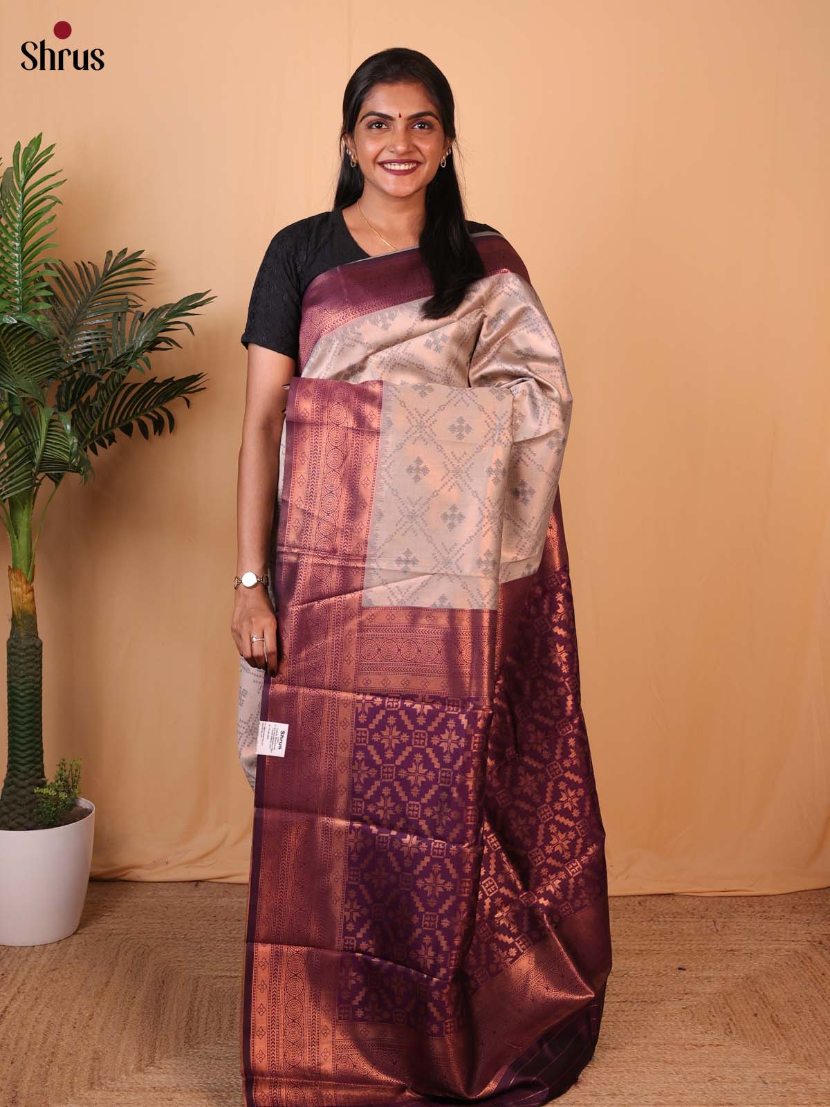 Grey & Purple- Semi Softsilk Saree